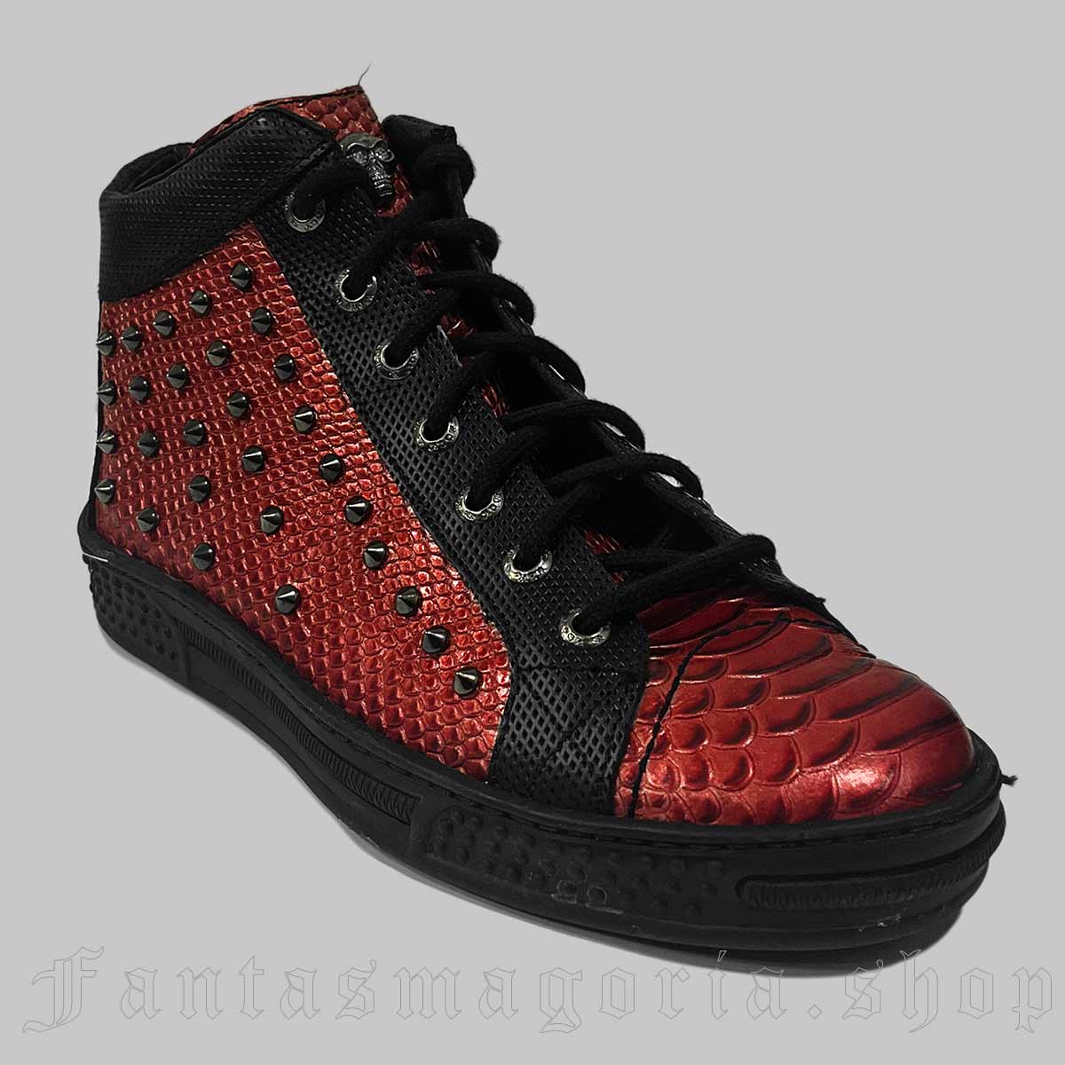 Women's Punk red snake skin pattern spike studs sneakers. - New Rock - PS021-S6