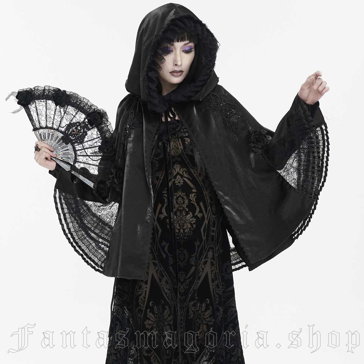 Devil Fashion Black Gothic Long Hooded Cape Coat For Women 