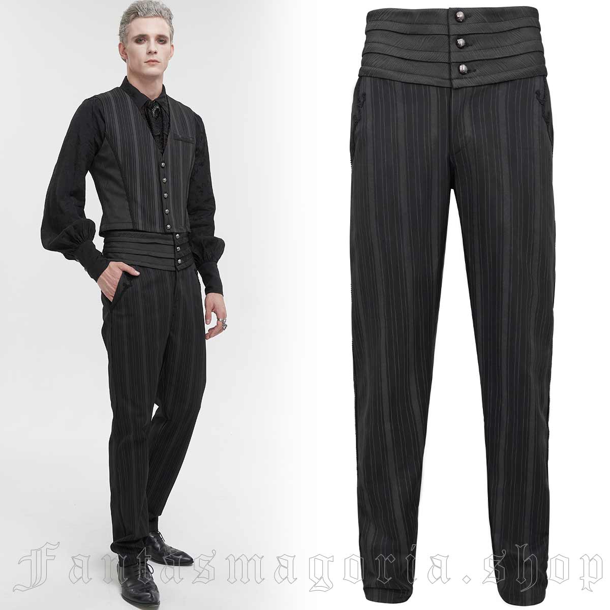 Men's Gothic classic black and gray striped slim-fit trousers. - Devil Fashion - PT18901