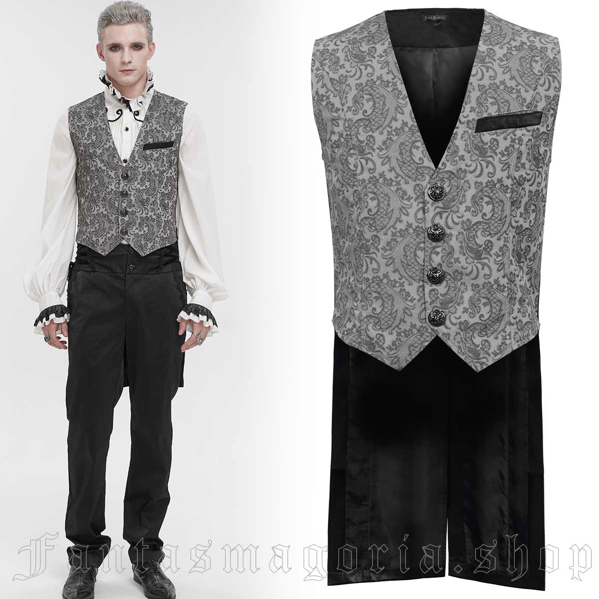 Men's classic Gothic gray ornamental tail waistcoat. - Devil Fashion - WT06901