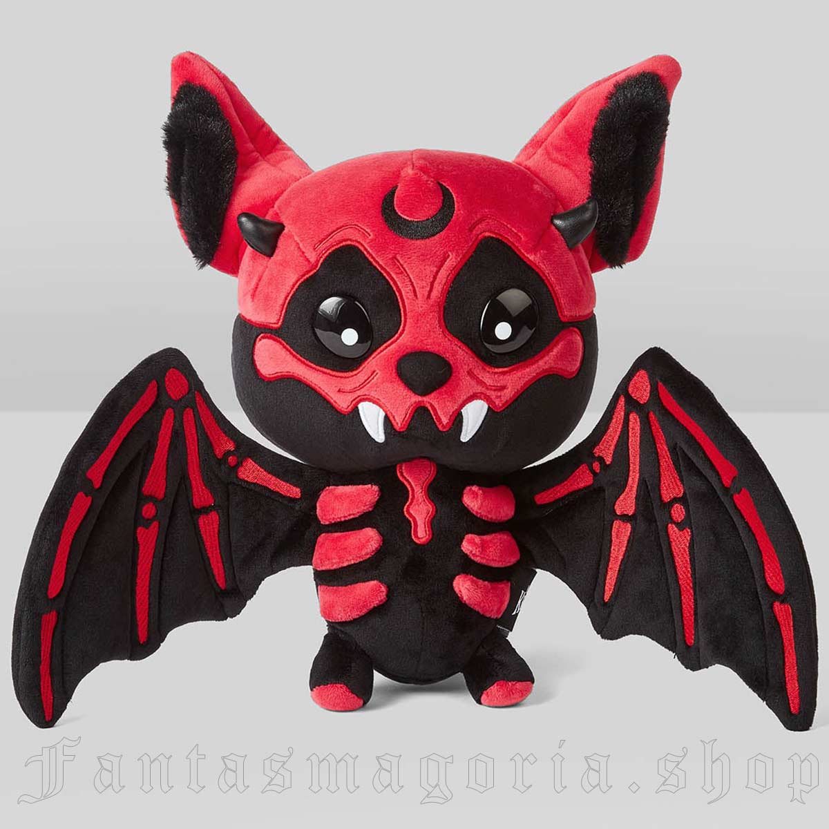 Gothic black bat red skeleton detail plush toy. Killstar KSRA007239