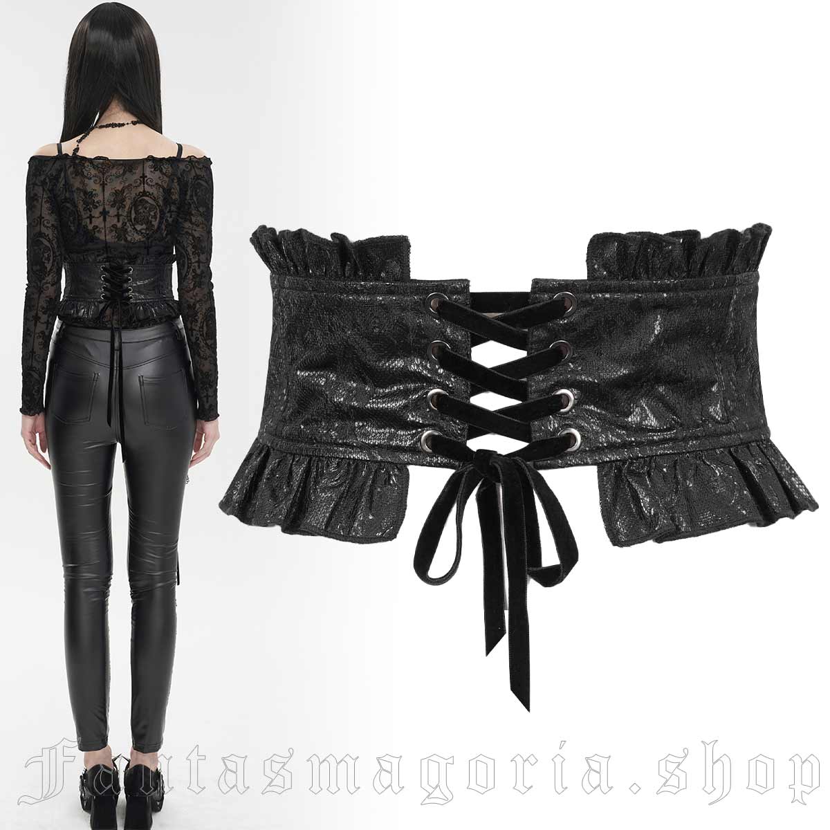 Hot women's black leather corset belt lace up deco faux leather
