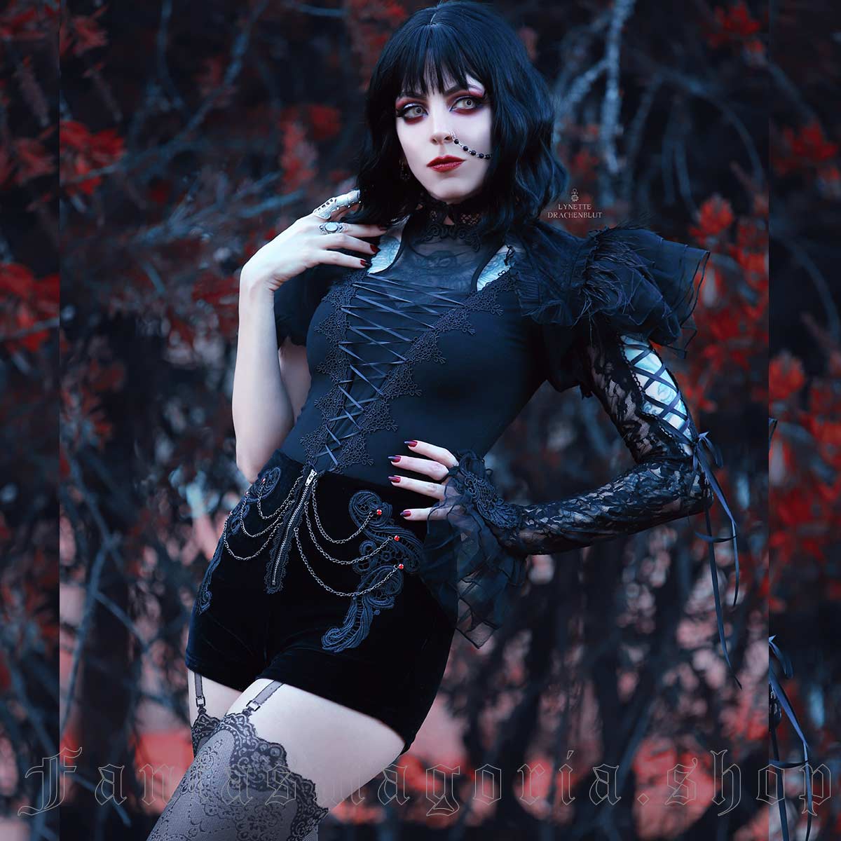 Vampire's Desire Black Shorts by Devil Fashion brand