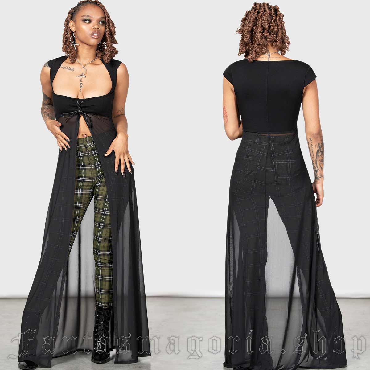 Women's Gothic black sleeveless square neckline mesh tunic top. Killstar KSRA008787