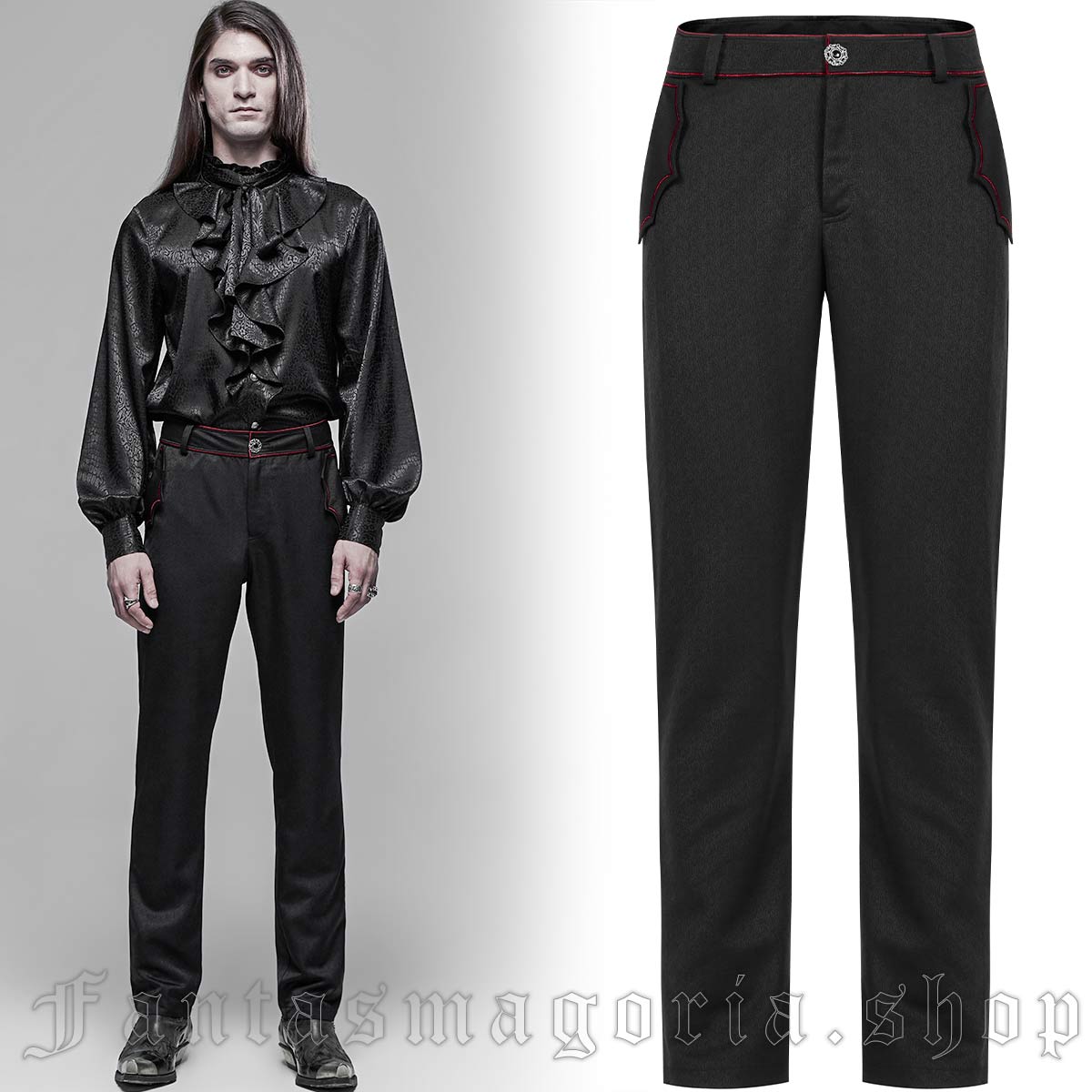 Men's Gothic classic black slim fit batwing detail pockets trousers. - Punk Rave - WK-481/BK-RD