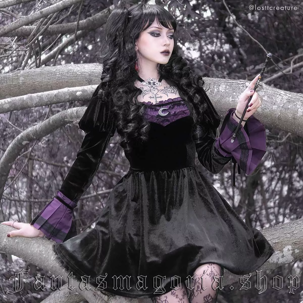 Plus Size Gothic Victorian Witch Black Long Velvet Dress