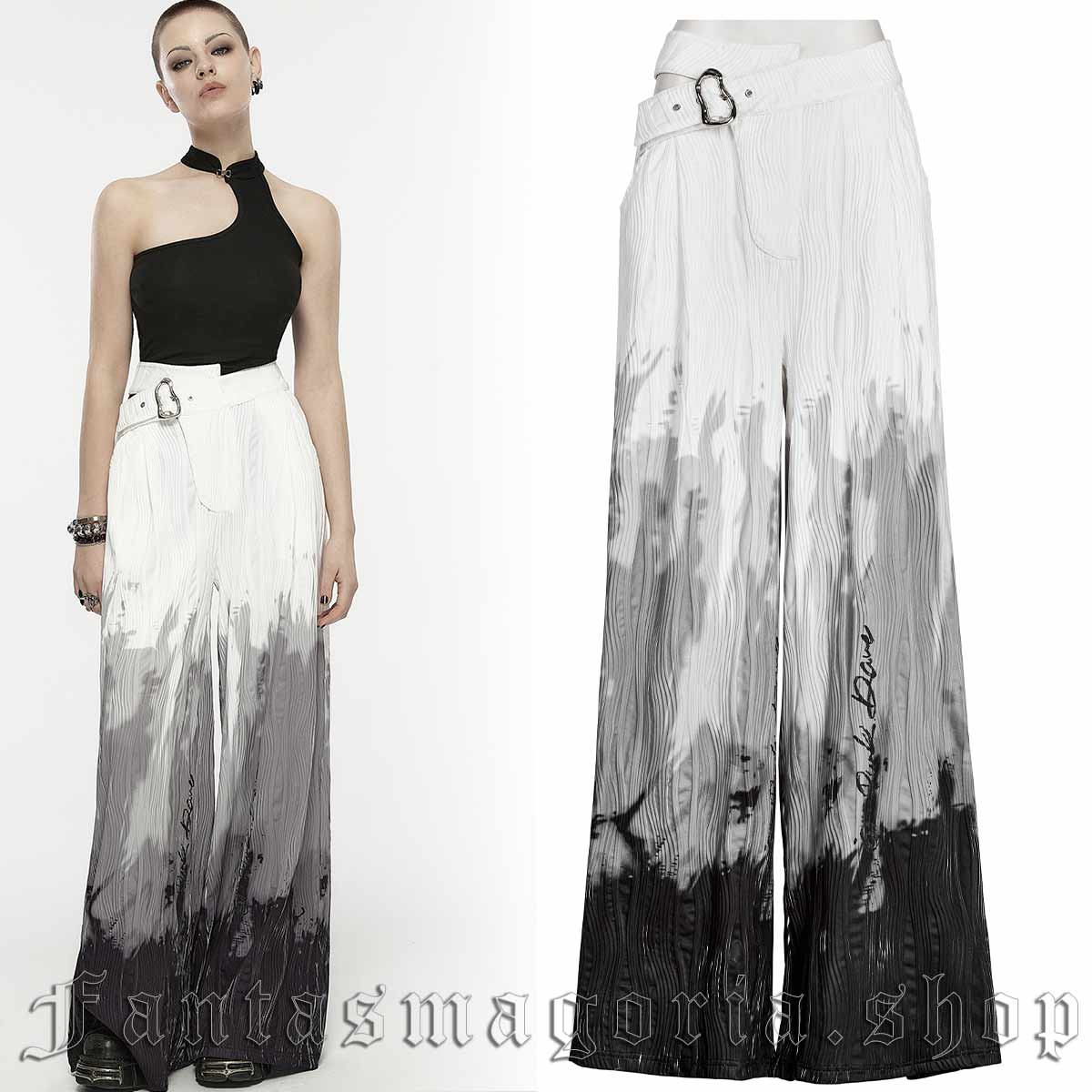 Women's Gothic white to black gradient wide leg waist cut-out detail trousers. - Punk Rave - OPK-516DQF/BK-GY