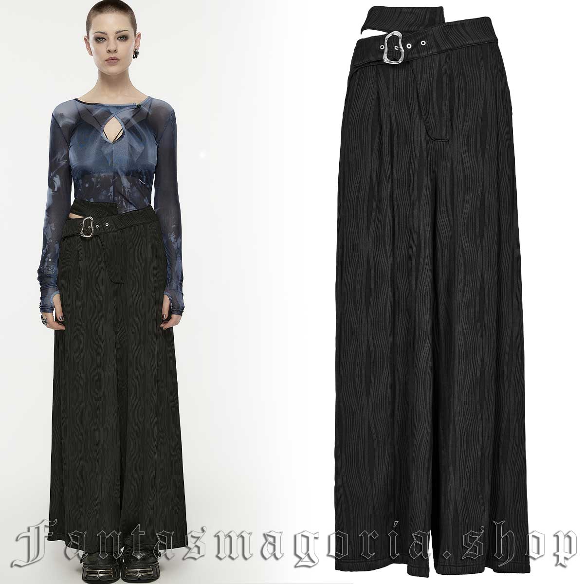 Women's Gothic black wide leg waist cut-out detail trousers. - Punk Rave - OPK-516XCF/BK