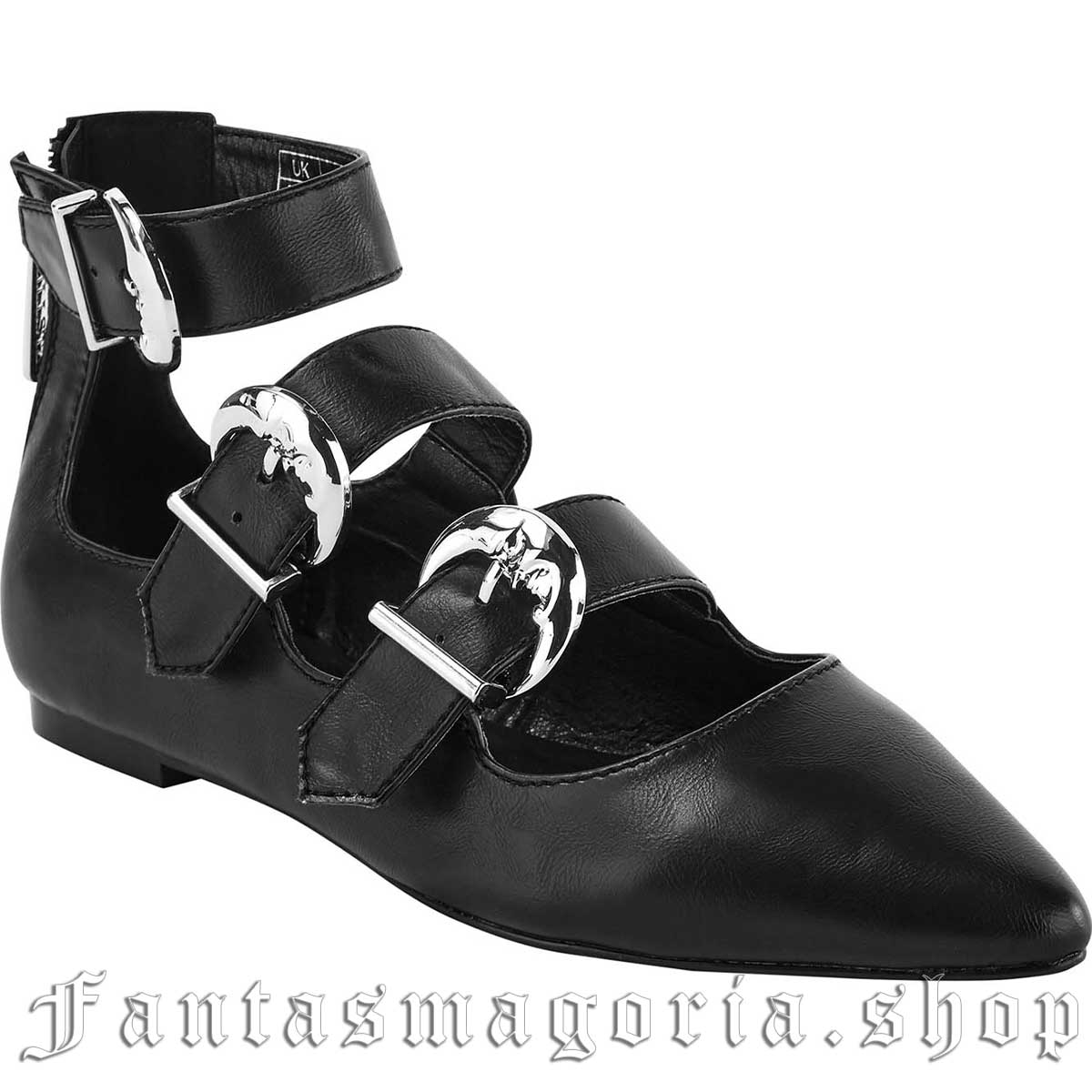 Women's Gothic witchy lat sole pointed toe buckled straps flat shoes. Killstar KSRA002056