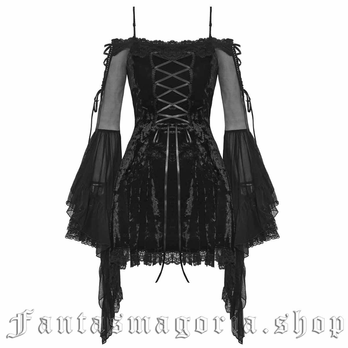 Dark in Love Black Off-the-Shoulder Long Sleeves High-Low Lace Gothic Dress  