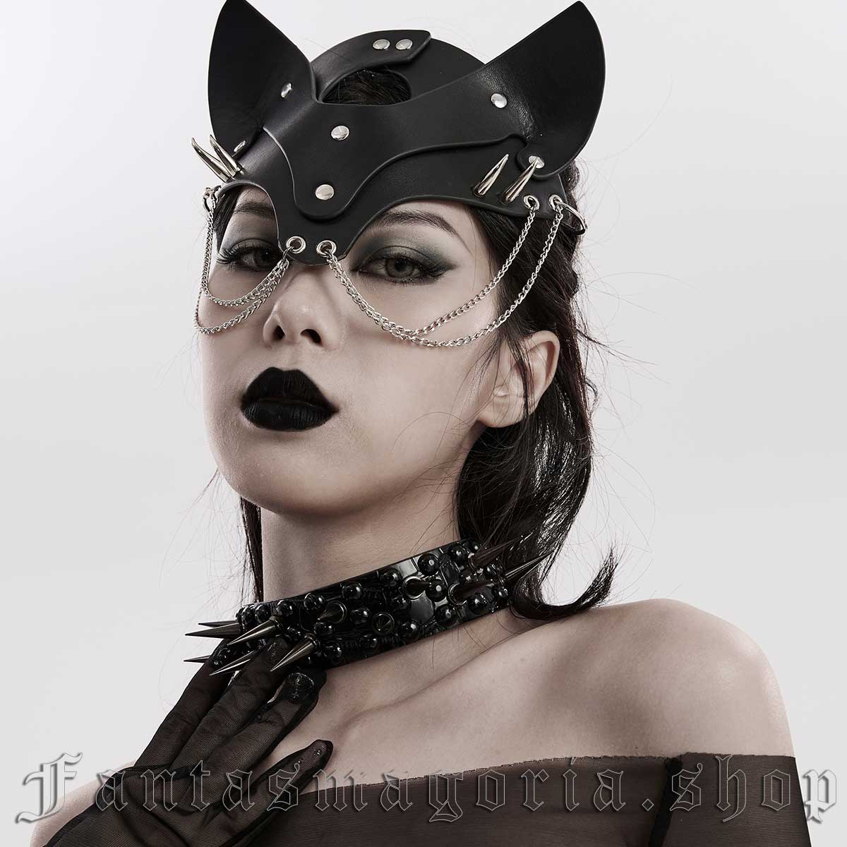 Women's Gothic black faux leather cat eye mask. - Punk Rave - WS-603/BK