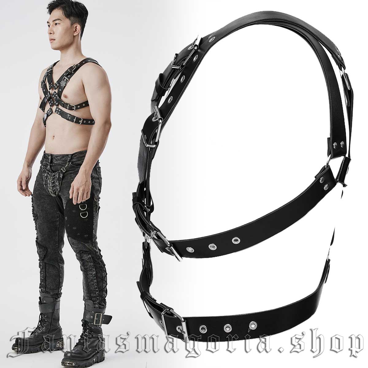 Men's Faux Leather Punk Gothic Adjustable Body Chest Harness Strap with O  Ring
