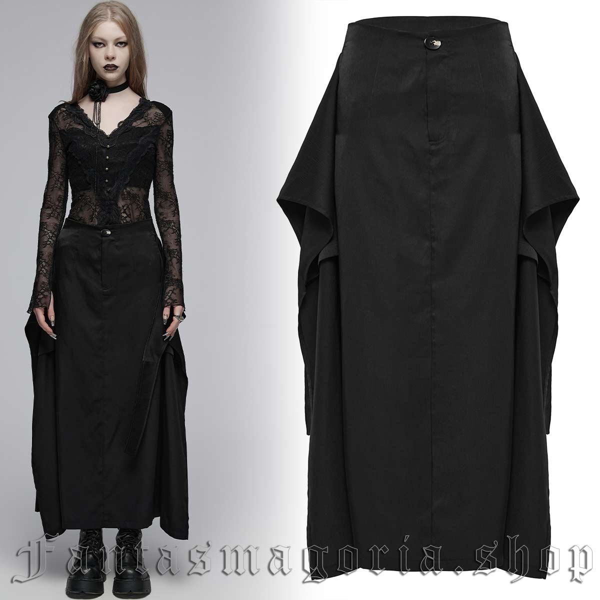 Women's transformable Gothic black A-line skirt. - Punk Rave - OPQ-1431/BK