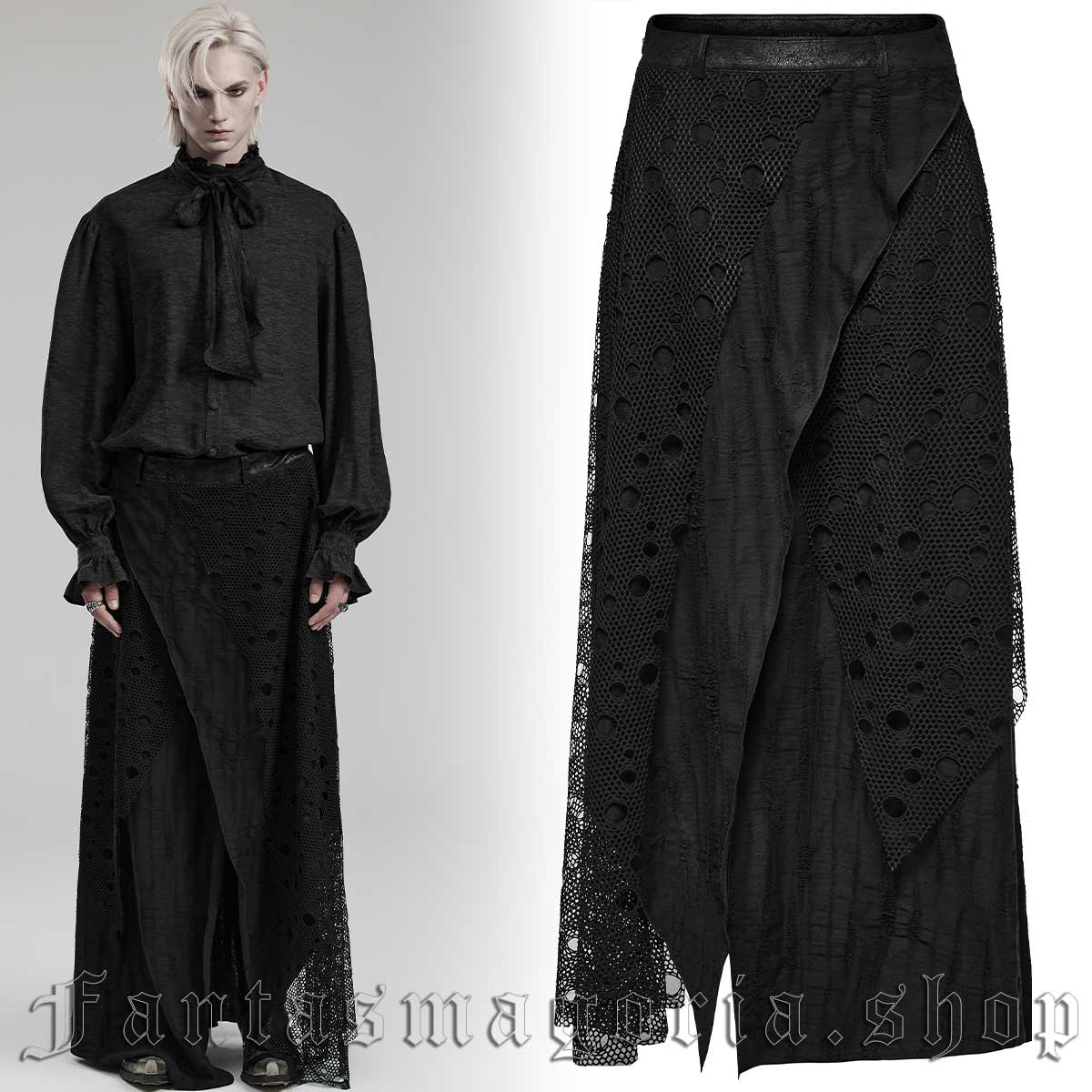 Men's Gothic black distressed long asymmetrical layered long skirt. - Punk Rave - WQ-652/BK