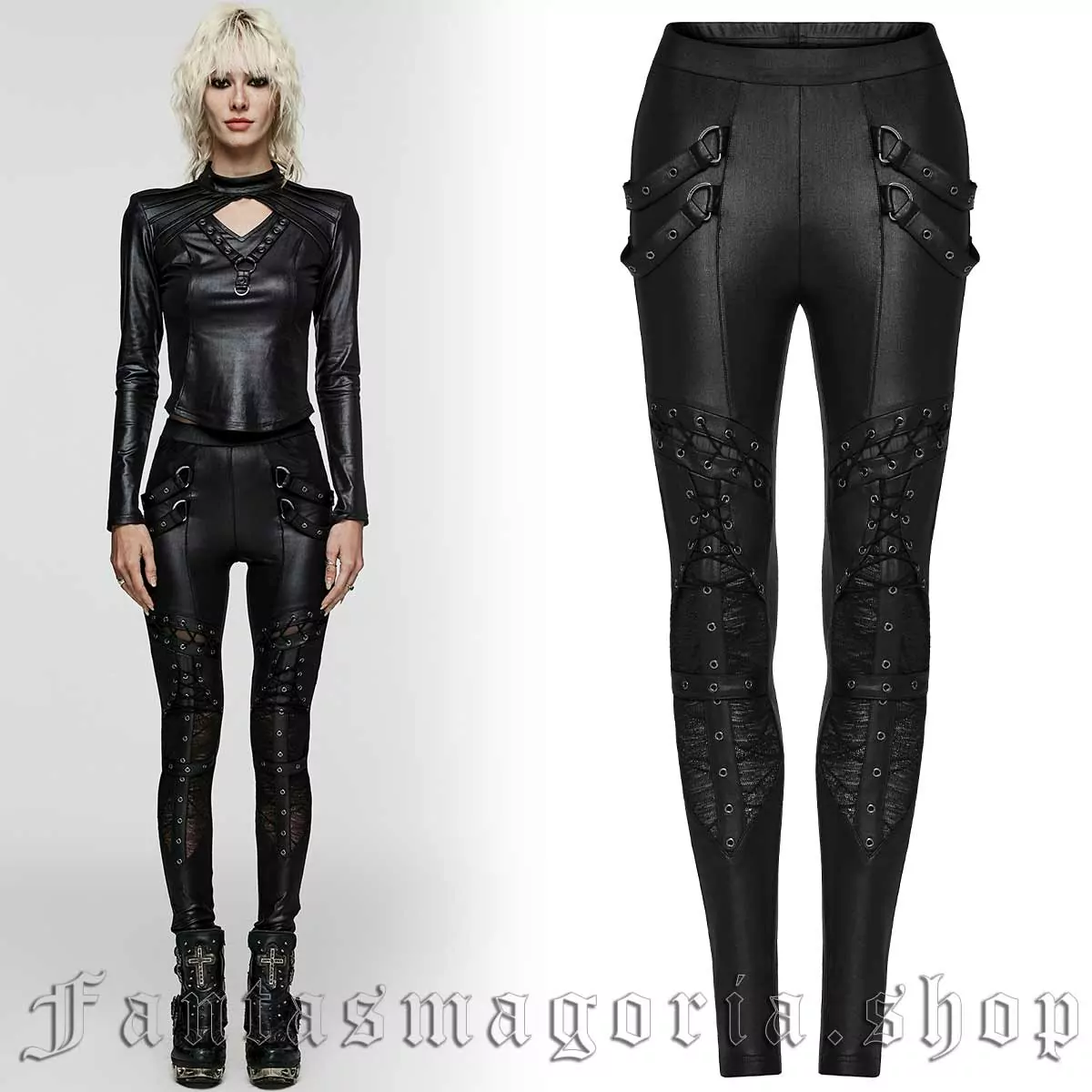 Gothic Pastel Black Skin Tight Elastic Leather Trousers