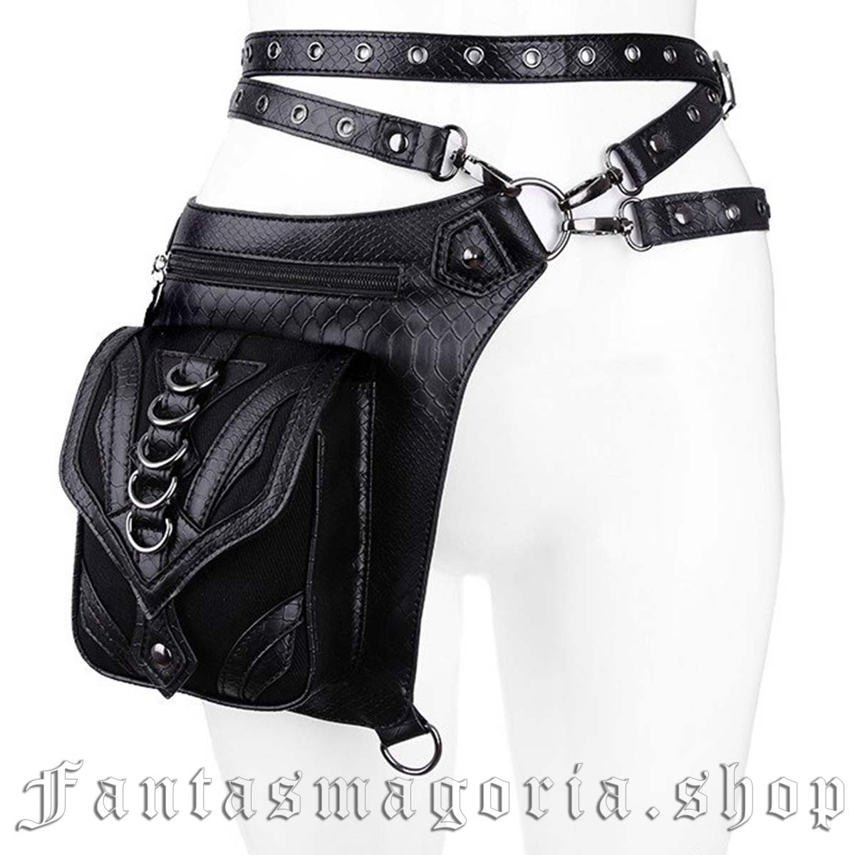 Gothic faux leather dragon skin pattern holster waist bag. - Restyle - RES5903313954372