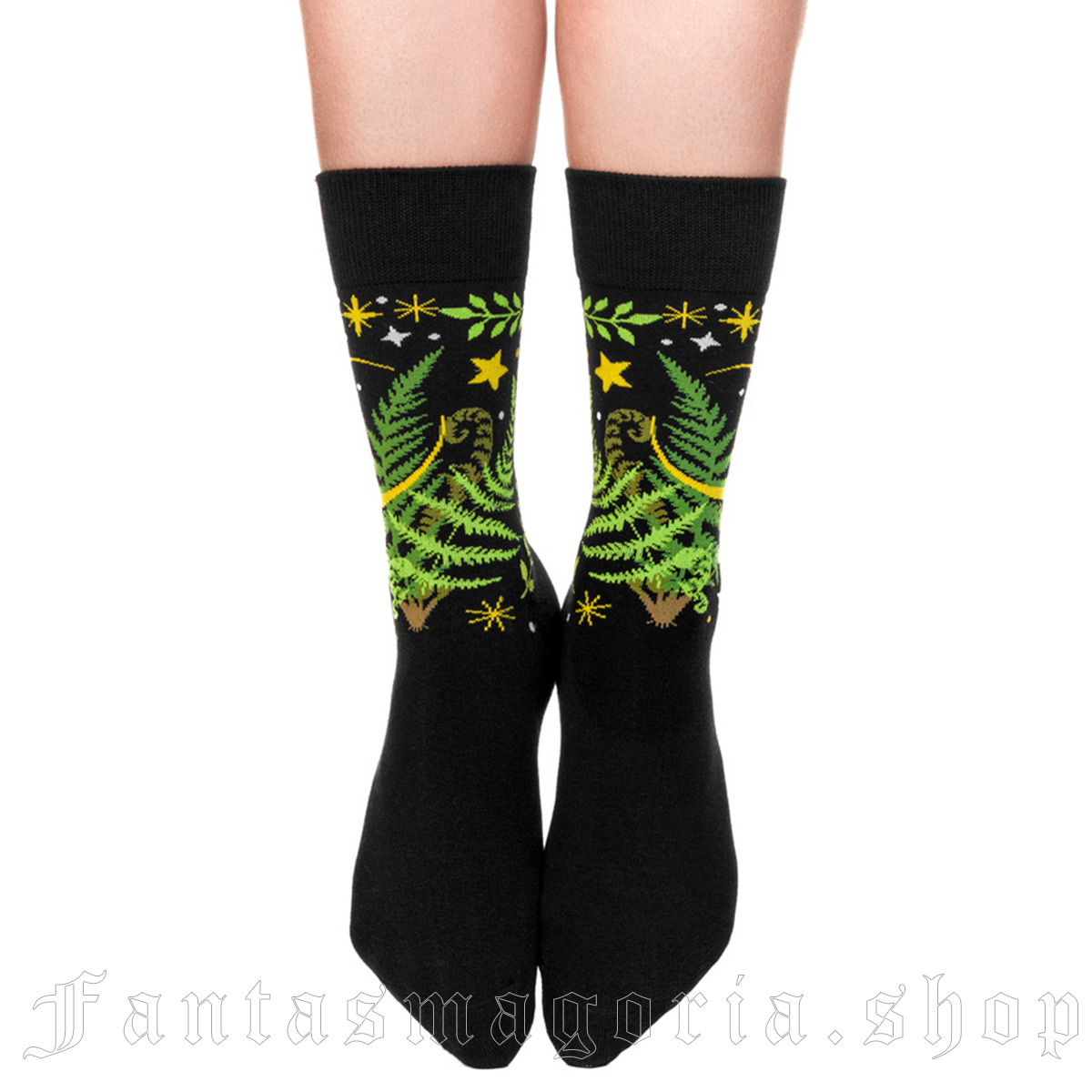 Gothic black fern herbal pattern motif socks. - Restyle - RES5900949917672
