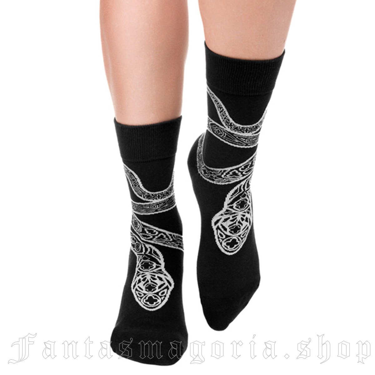 Gothic black jacquard snake motif socks. - Restyle - RES5900949917696
