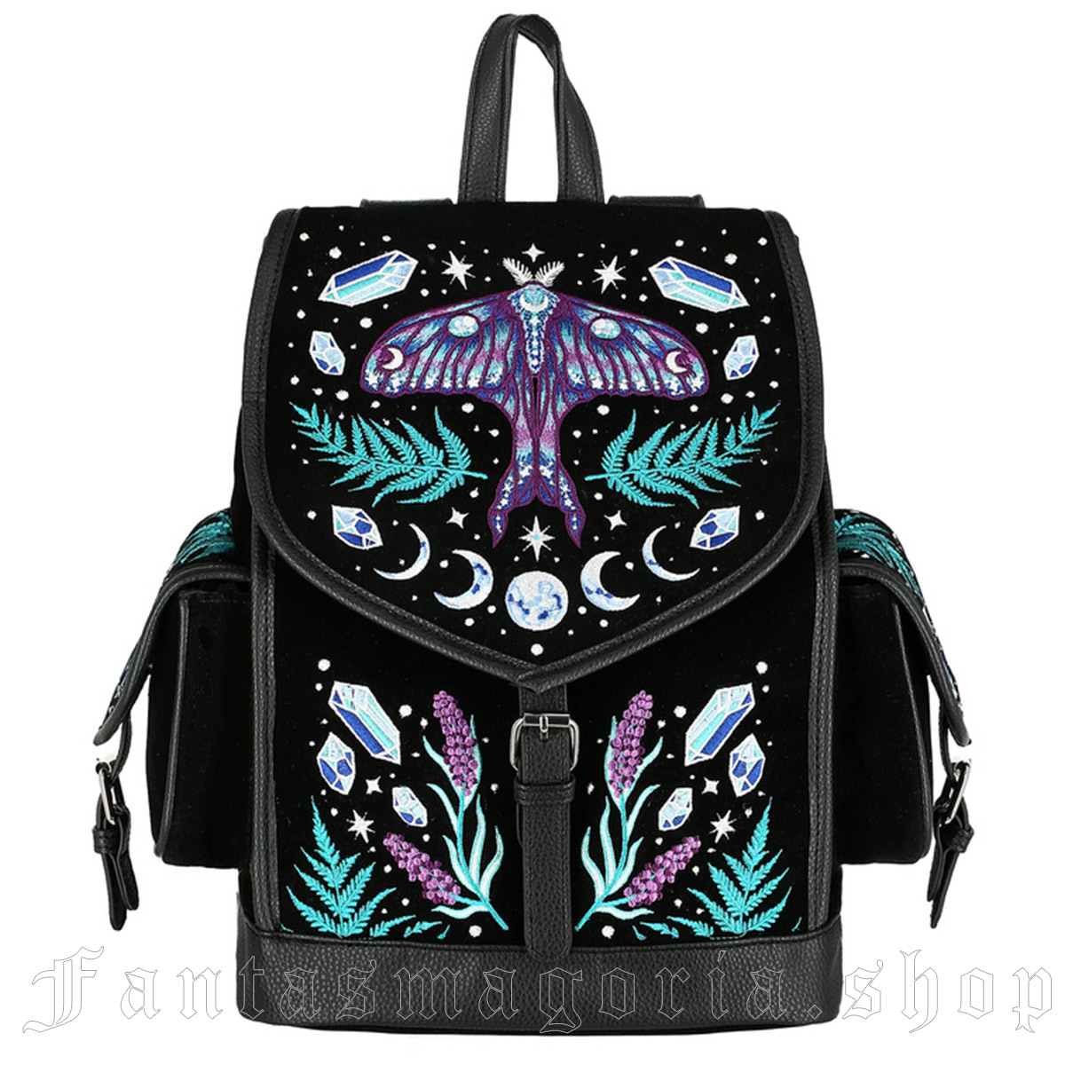 Gothic black embroidered moth motif backpack. - Restyle - RES5900949919539