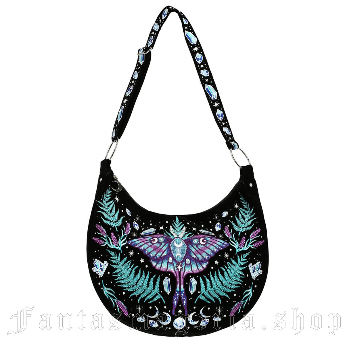 Gothic black slouchy embroidered shoulder bag. - Restyle - RES5900949919515