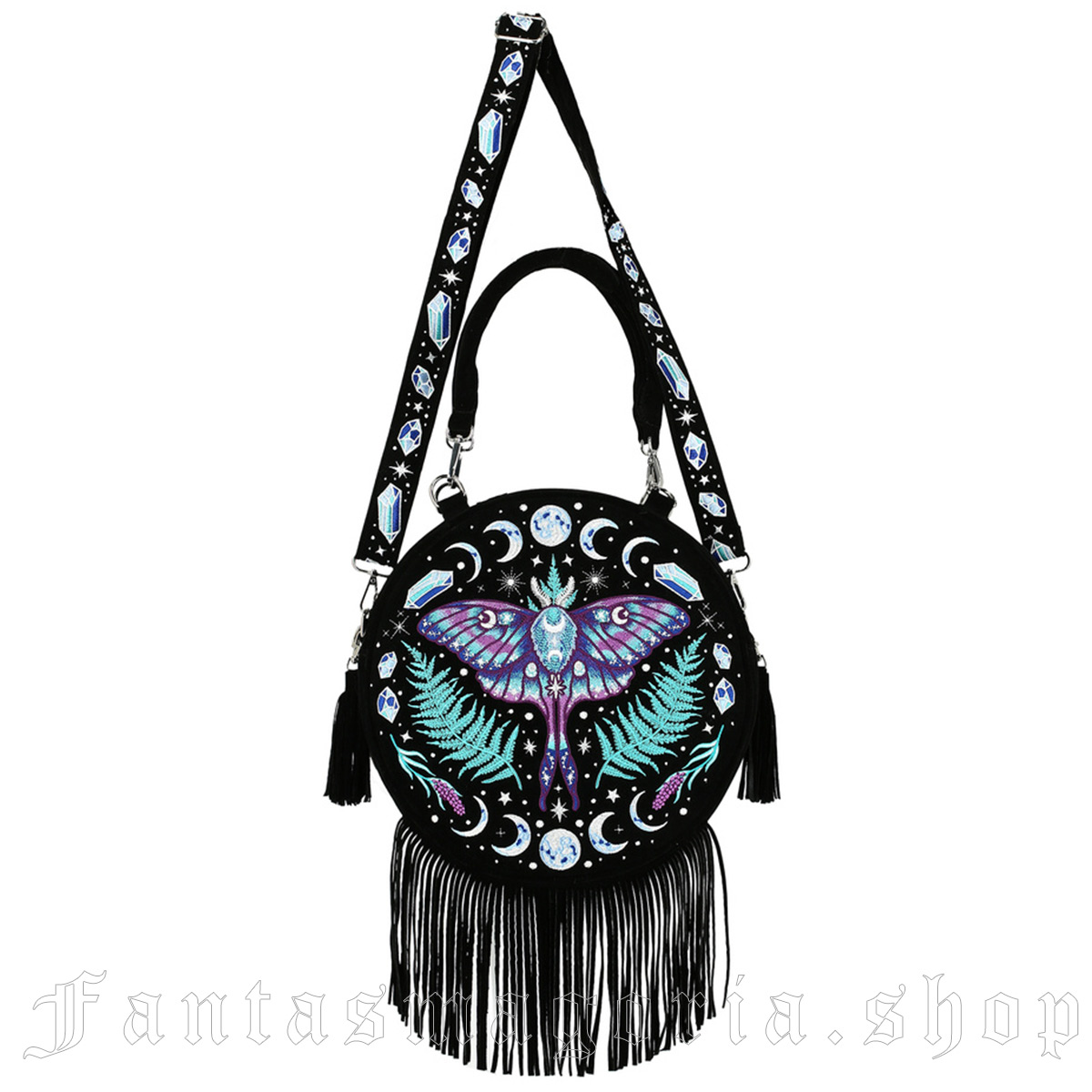 Gothic black round embroidered shoulder bag. - Restyle - RES5900949919522