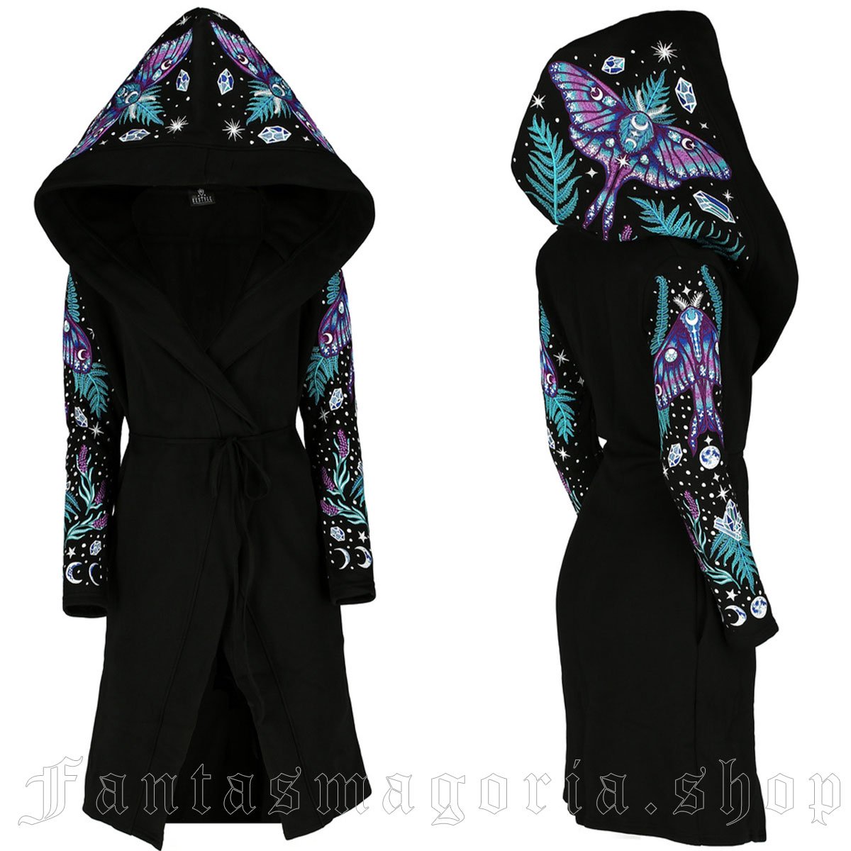 Women's Gothic black embroidered hoodie cardigan. - Restyle - RES5900949919973