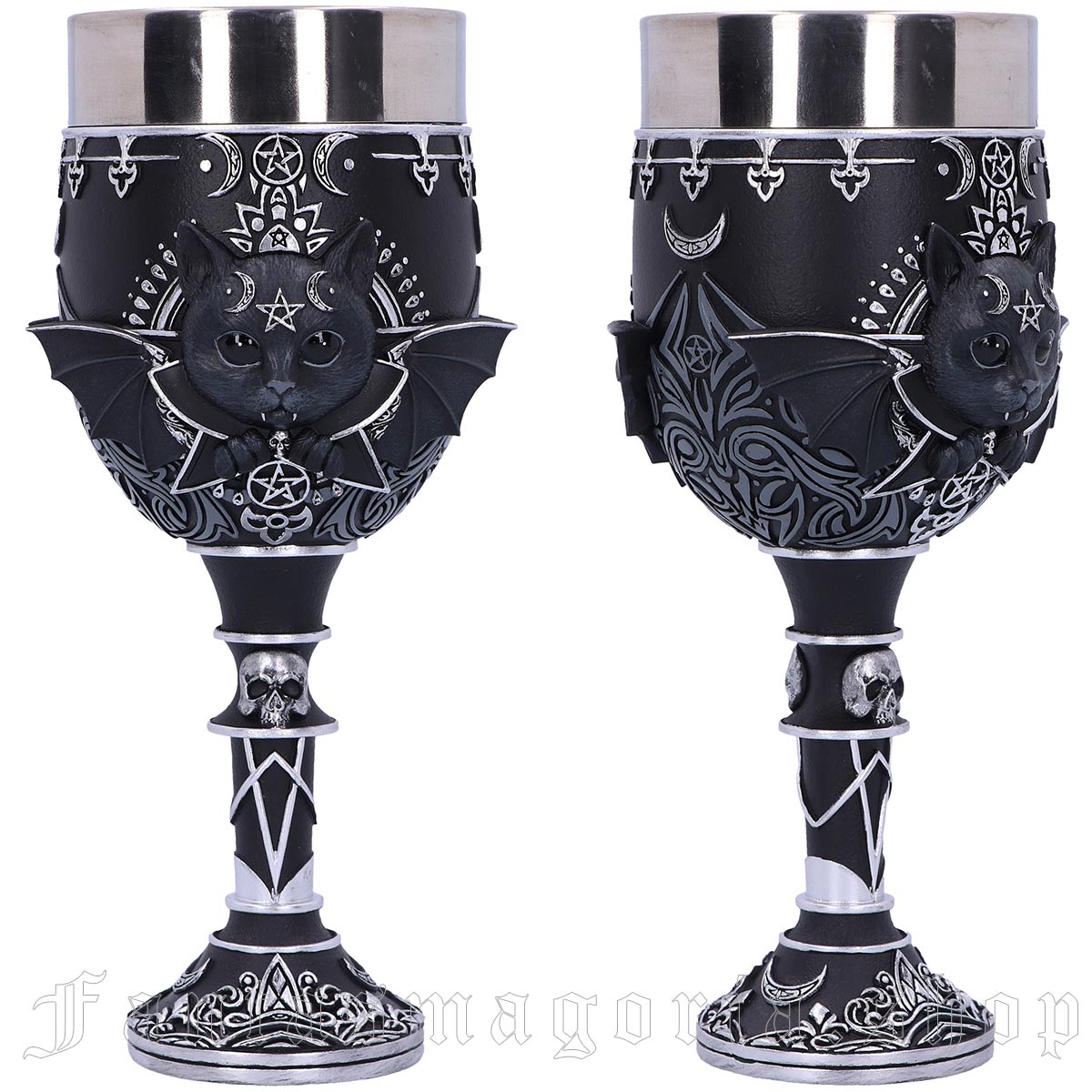 Malpuss - Gothic black and silver goblet with sculpted Malpus character detail