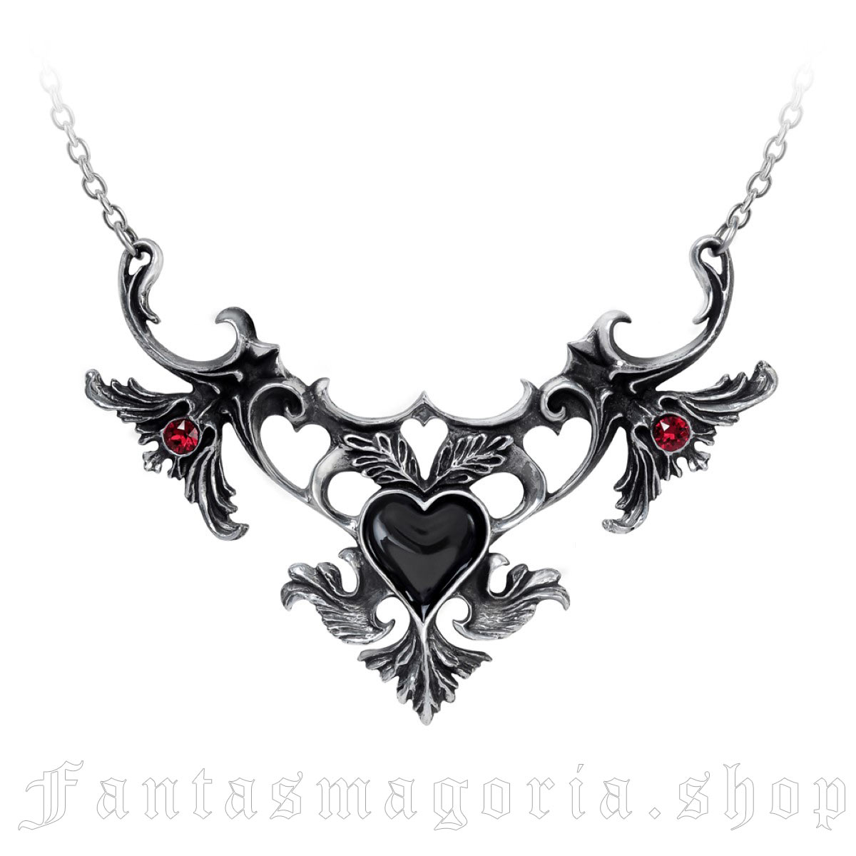 Mon Amour De Soubise Black Heart Rococo Framed Pewter Necklace