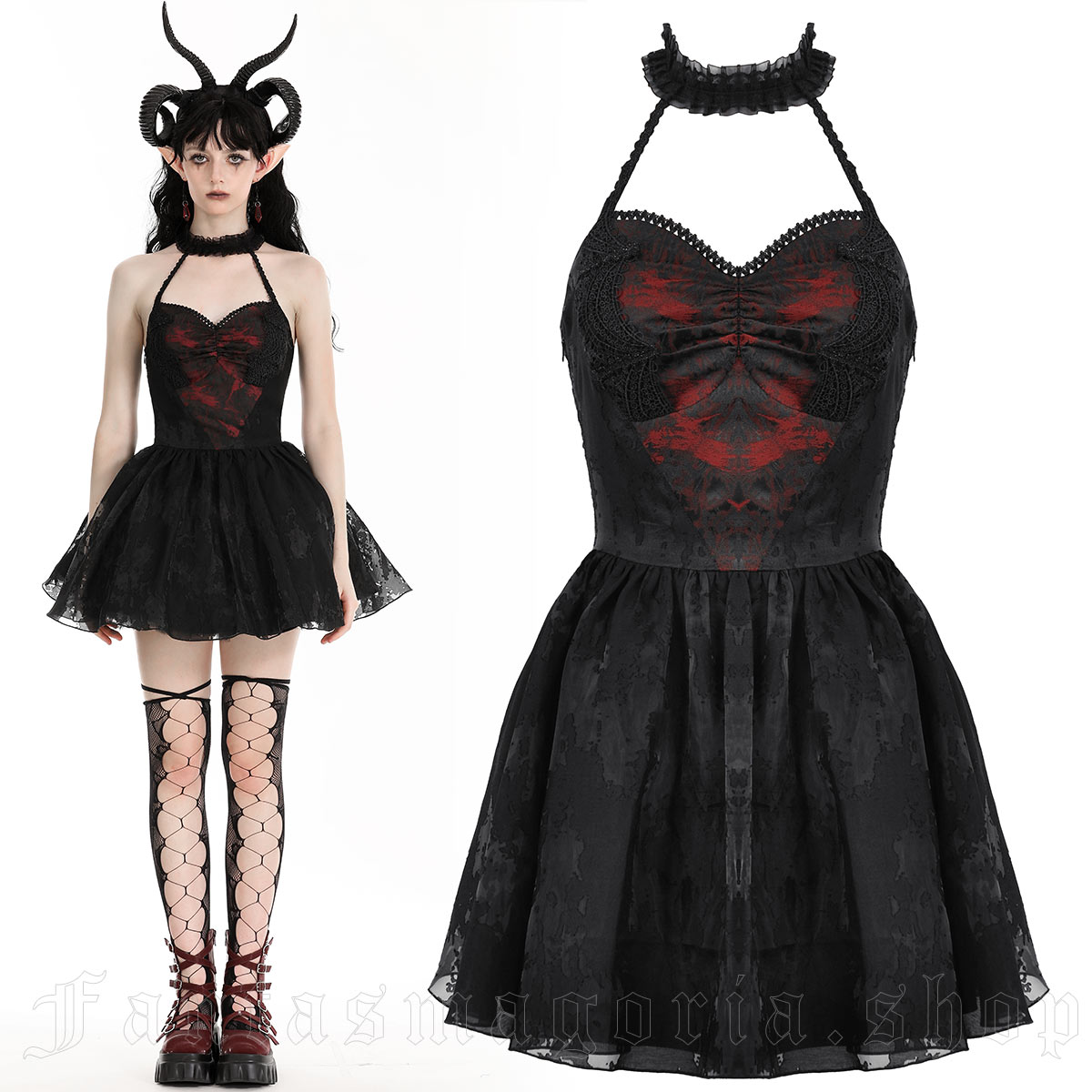 Haunted Heart Little Black n Red Corset Dress