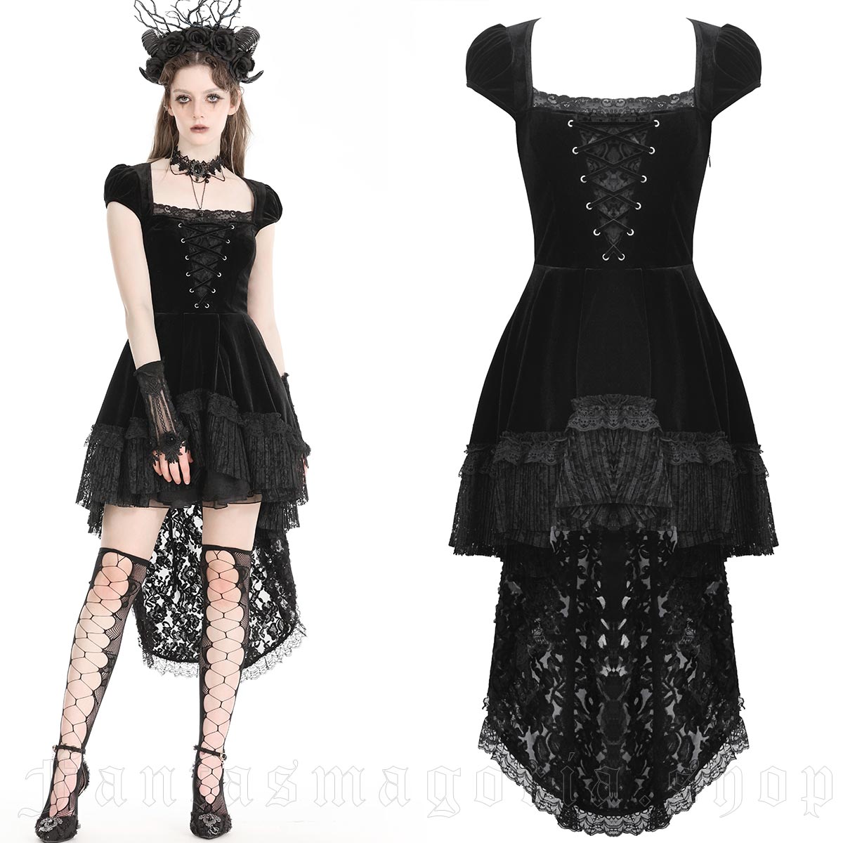 Velvet Poetry High Low Black Velvet and Lace Dress DW959 Dark in Love