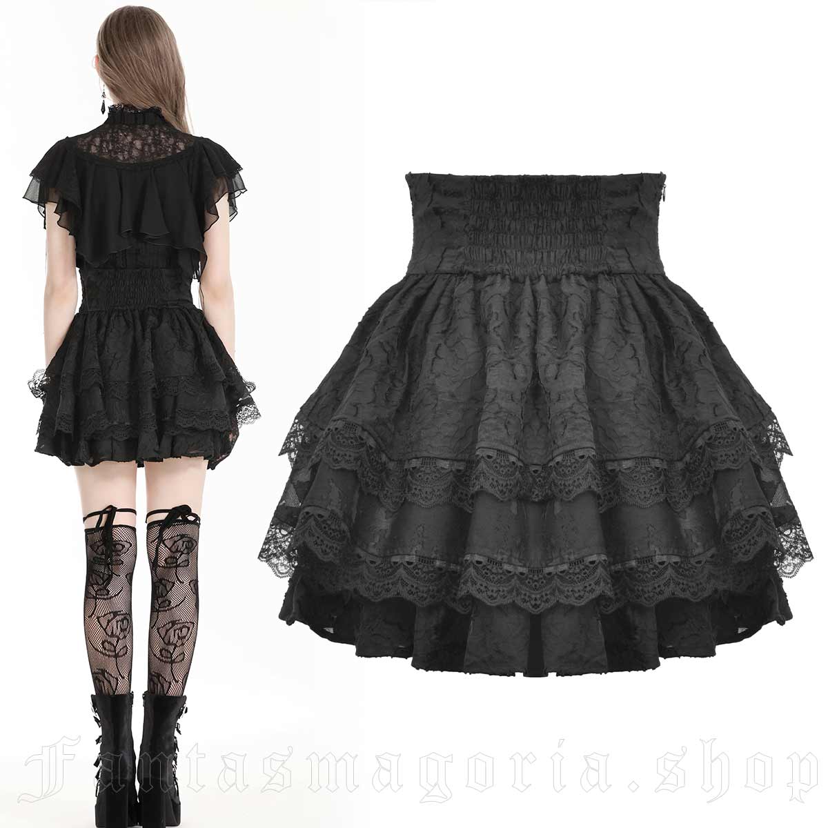 Ophelia Gloom Layered Flouncy Skirt with High Corset Waist