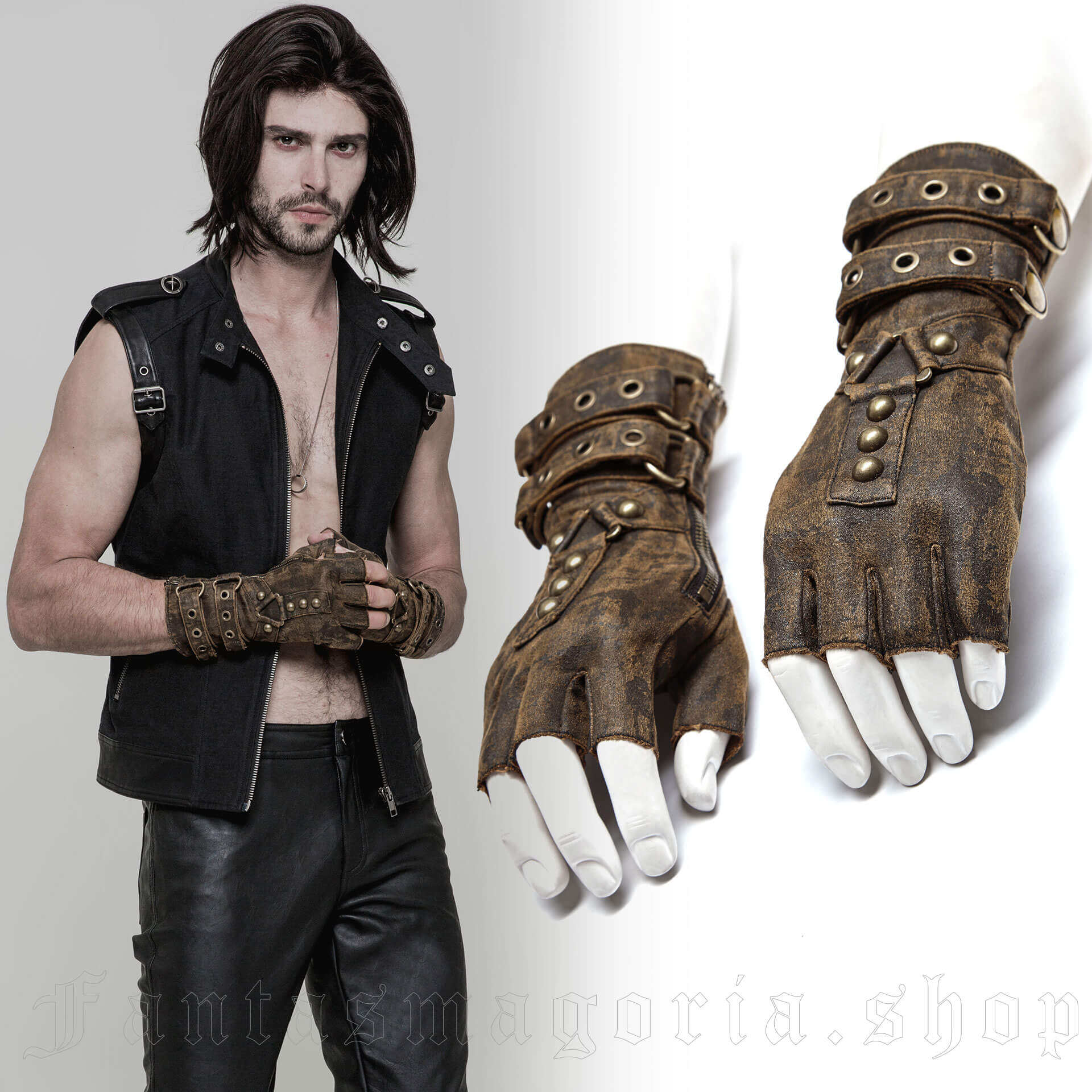 Mad Max Gloves (Pair) Brown - Punk Rave - WS-252/CO 1