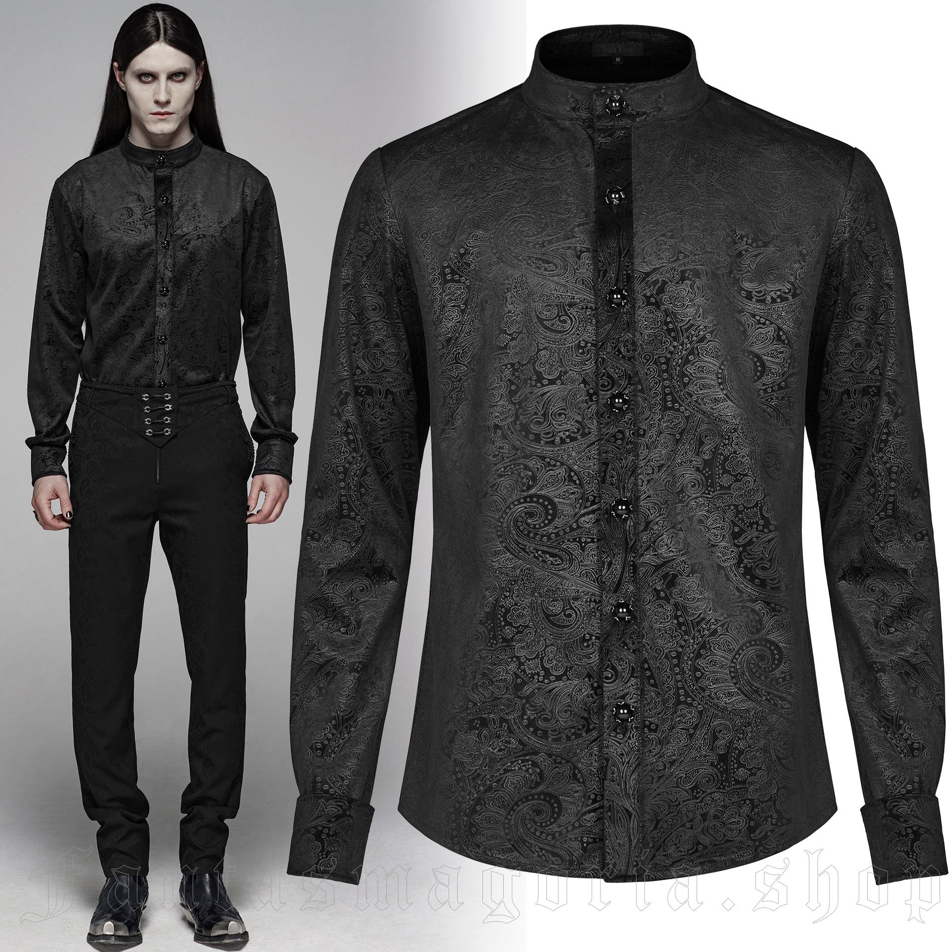 Long-sleeved shirt with band style collar by Punk Rave.. Punk
