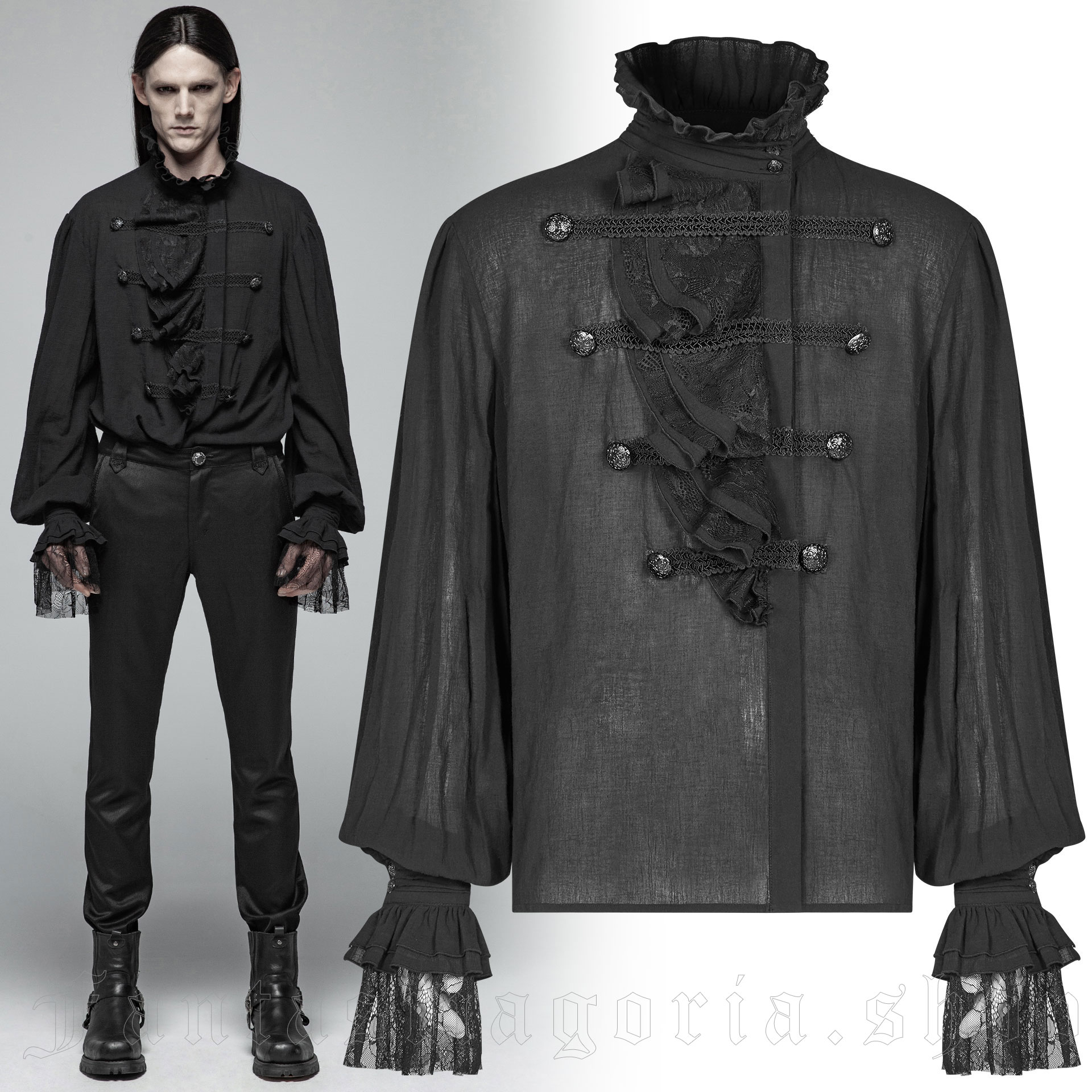 Long-sleeved shirt with jabot style collar by Punk Rave.. Punk