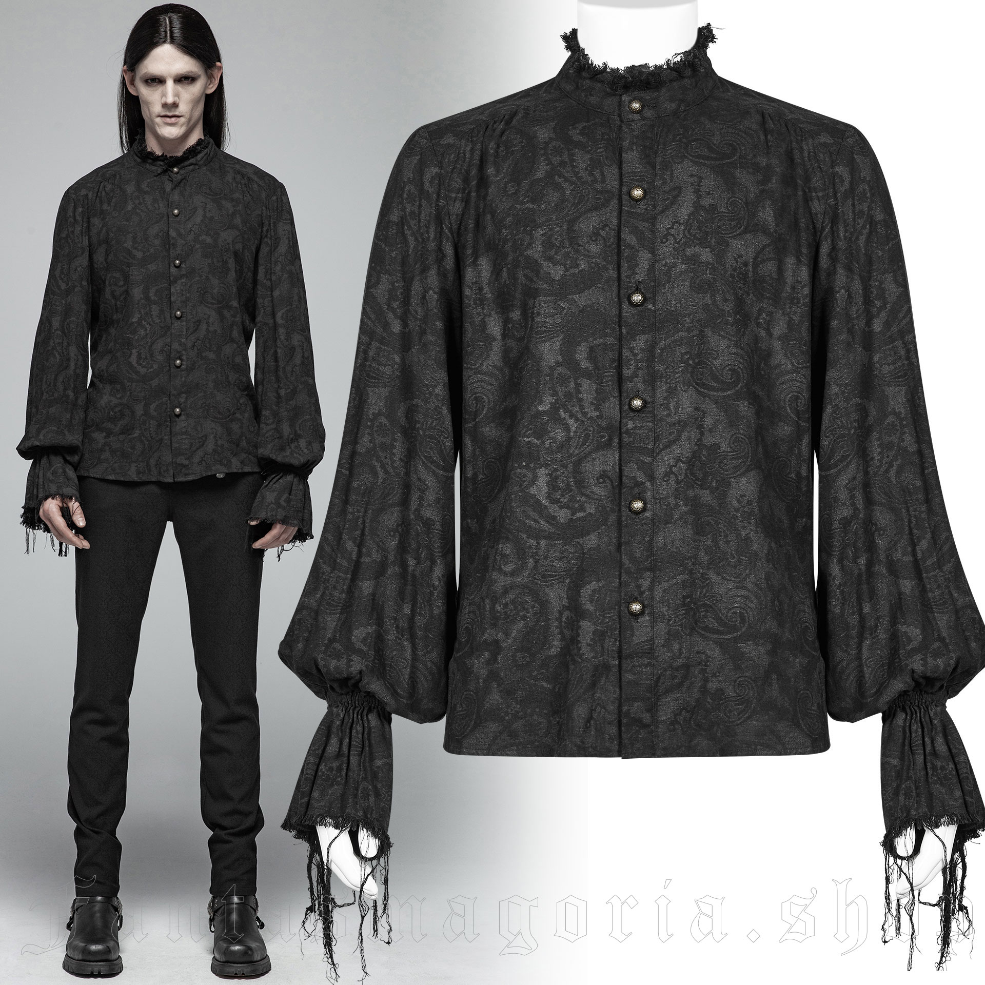 Long-sleeved shirt with standing collar by Punk Rave.. Punk
