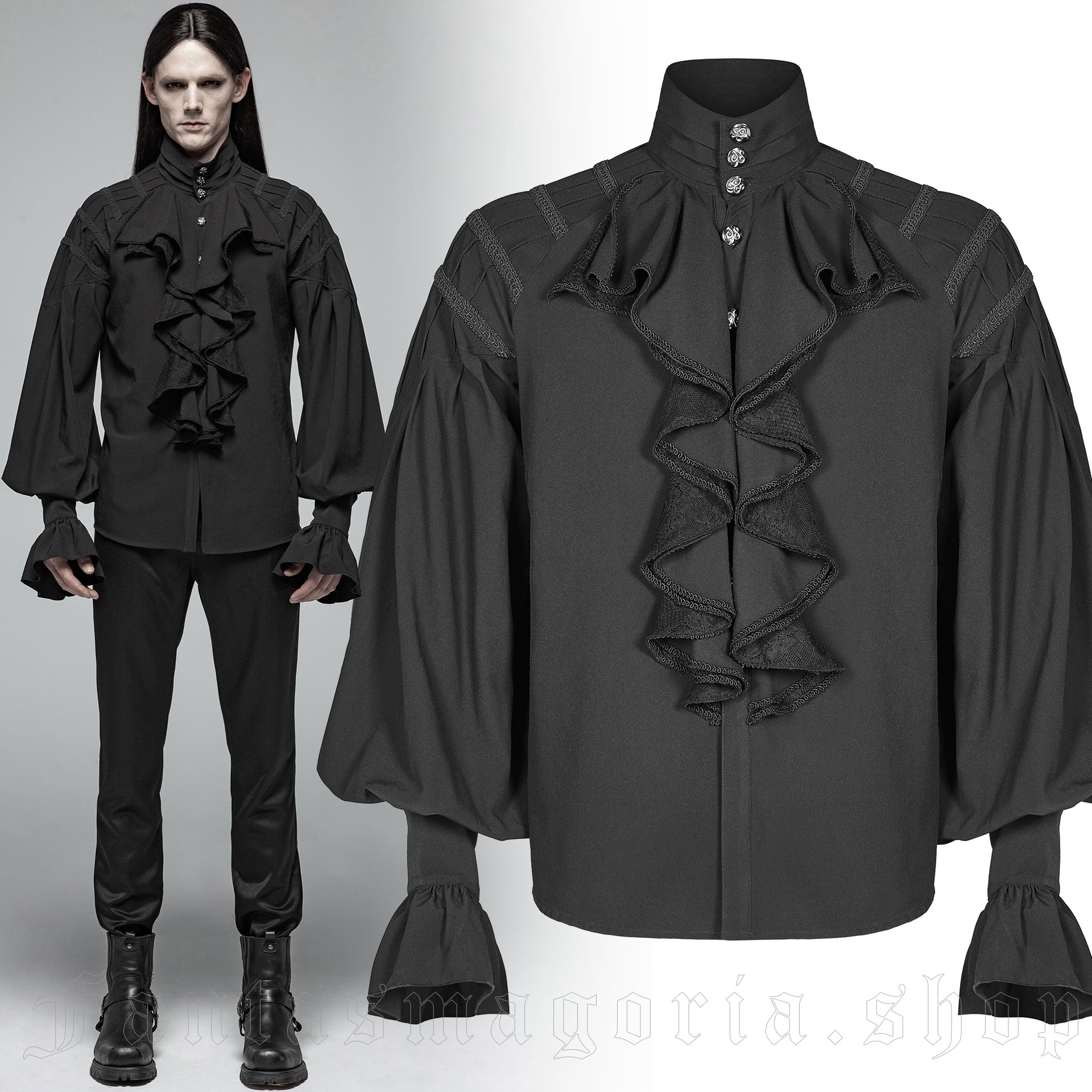 Long-sleeved shirt with jabot style collar by Punk Rave.. Punk