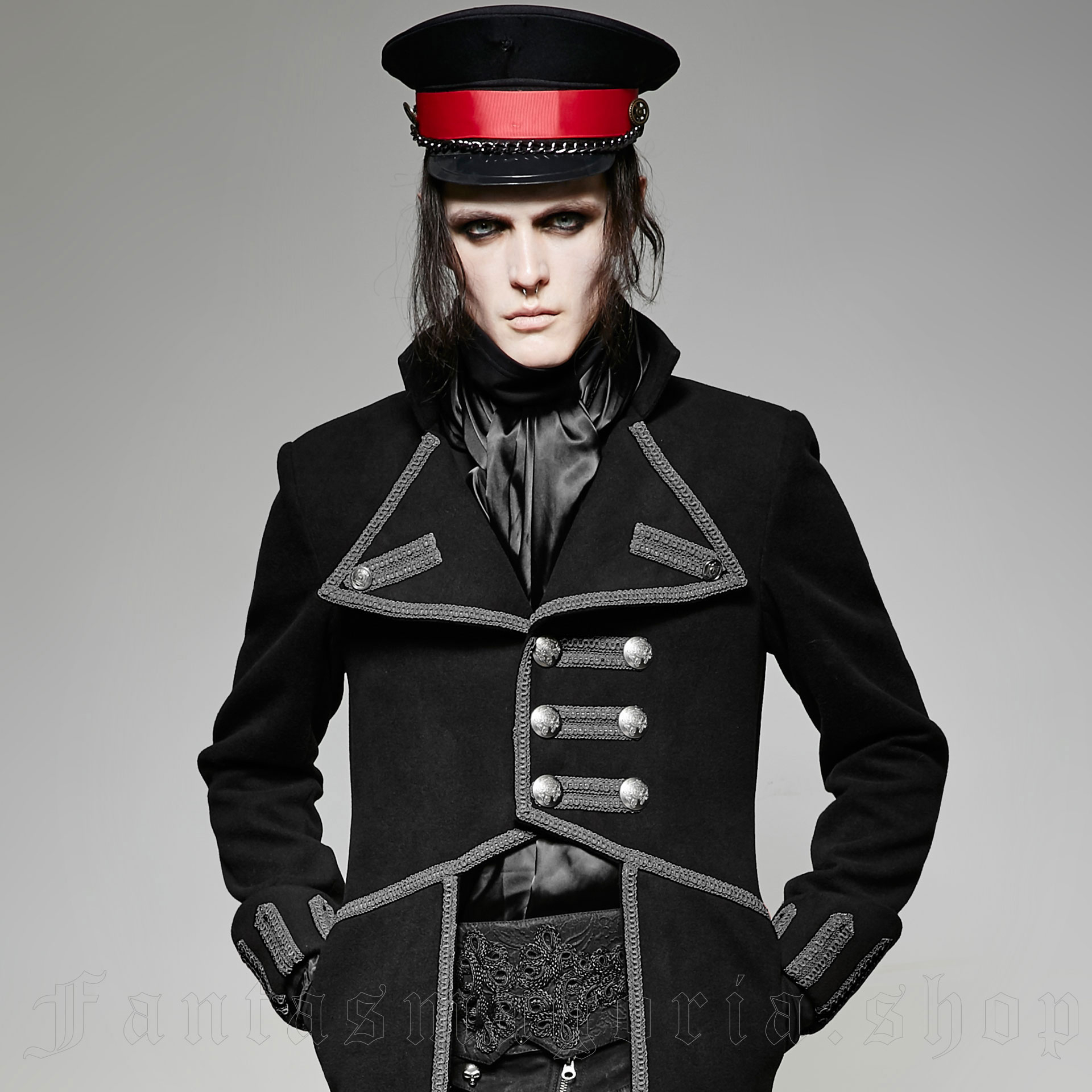 Punk Rave The Undertaker Jas Zwart Coat Gothic Military Uniform Steampunk  Y-713