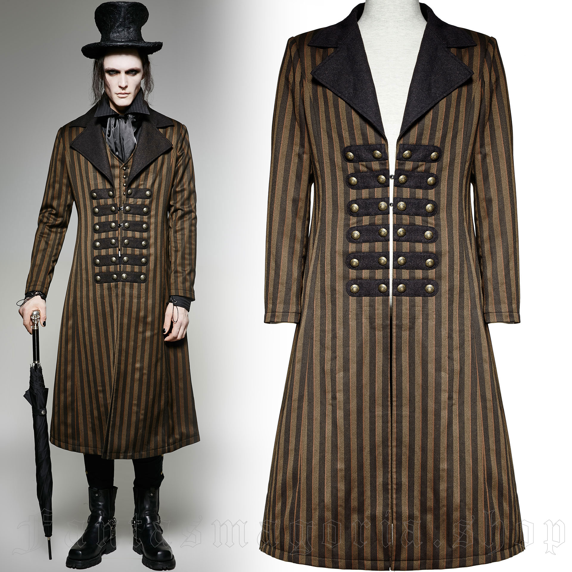 Brown striped coat by Punk Rave.. Punk Rave Y-717.