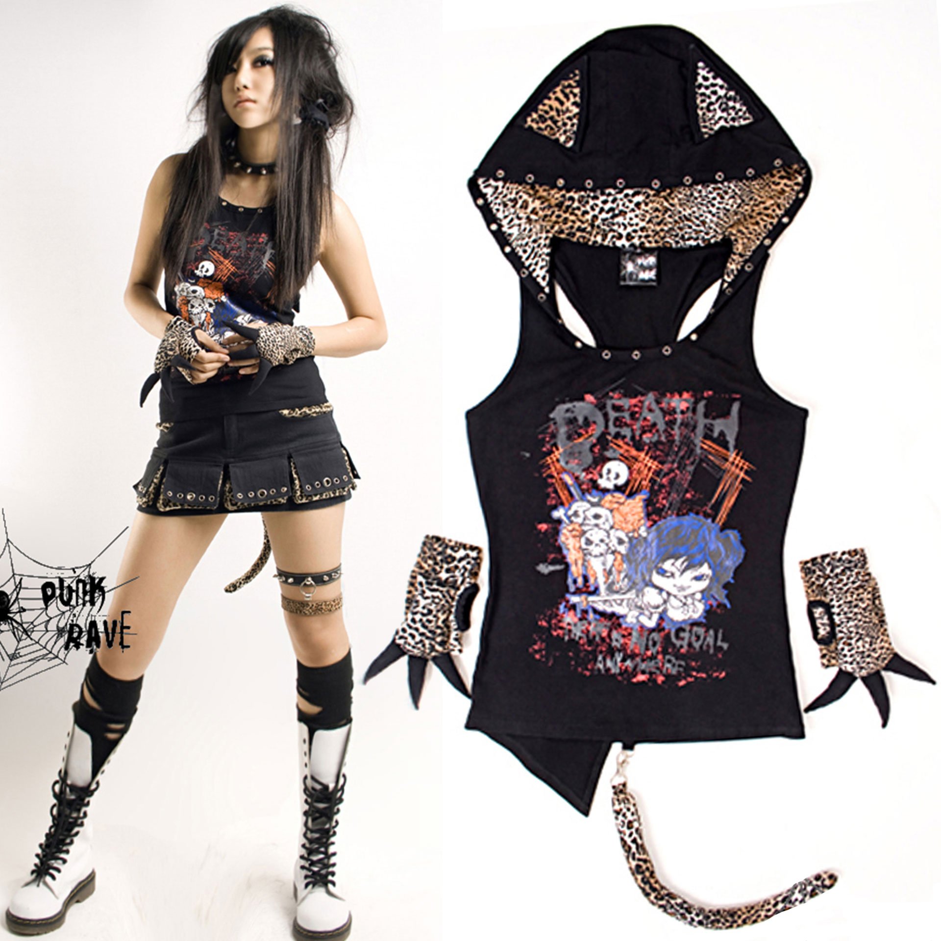 Cheetah Girl T-Shirt & Gloves - Punk Rave - T-217 1