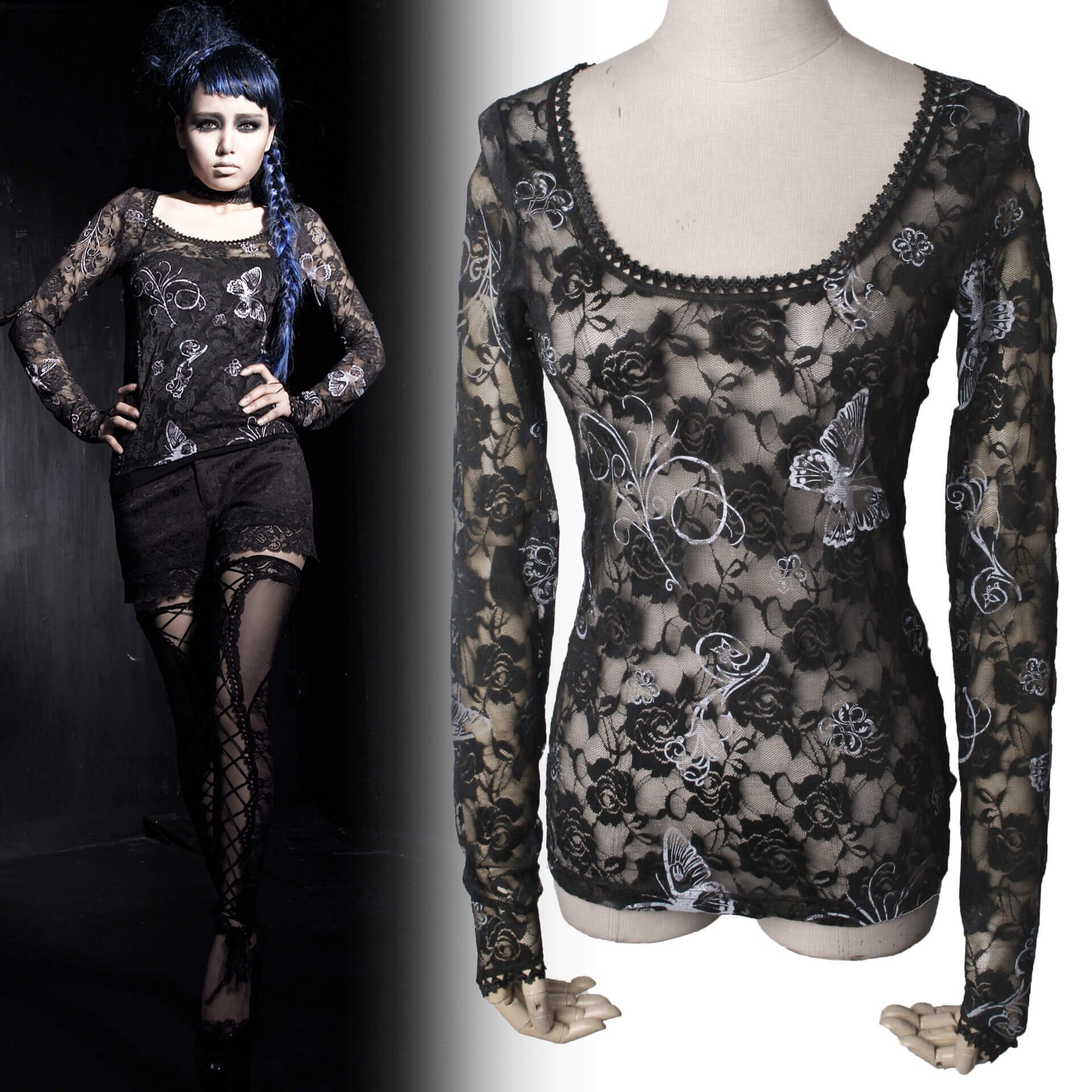 Lady Butterfly Top - Punk Rave - T-297/BK-WH 1