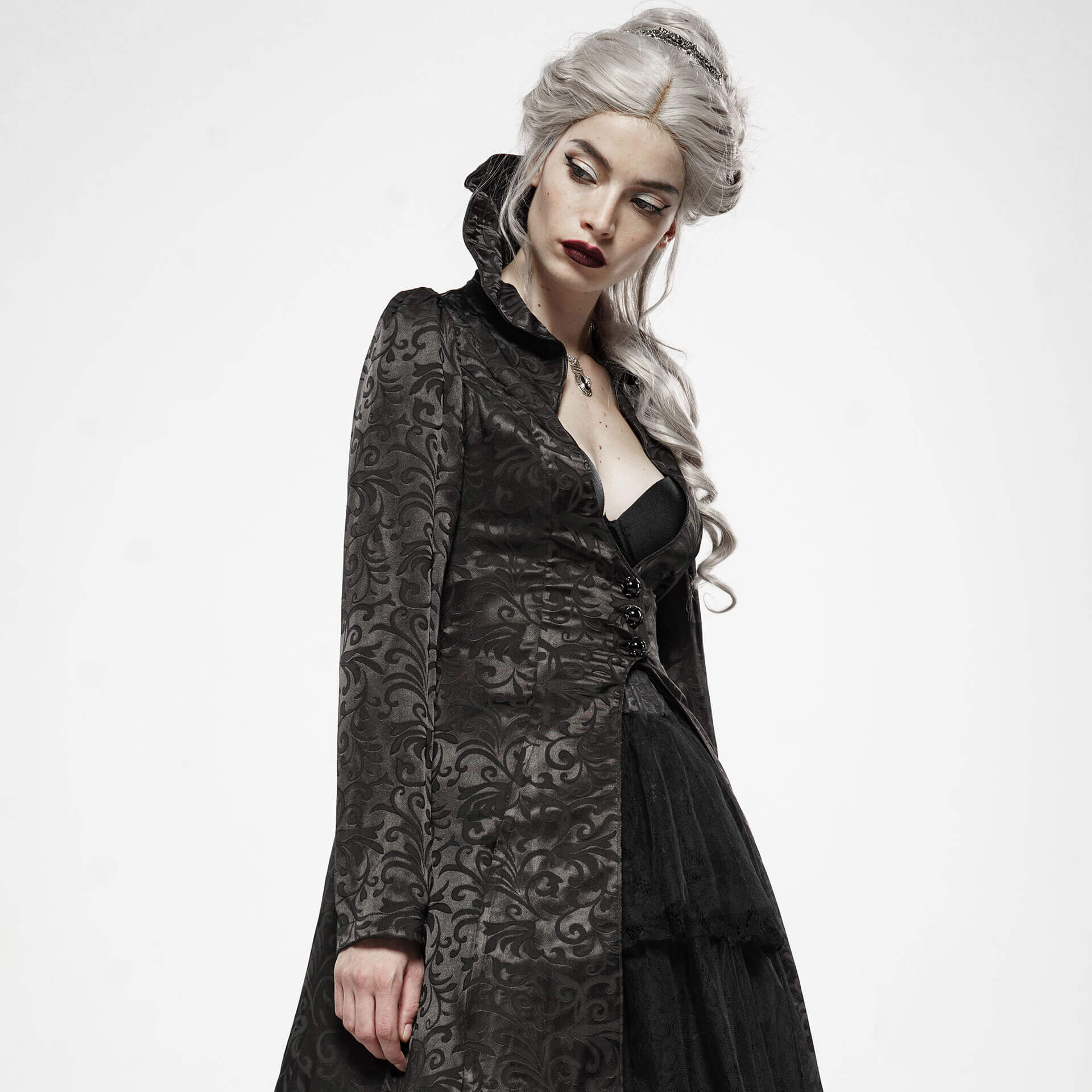 Obsidian Queen Coat WY-1137/BK by PUNK RAVE brand