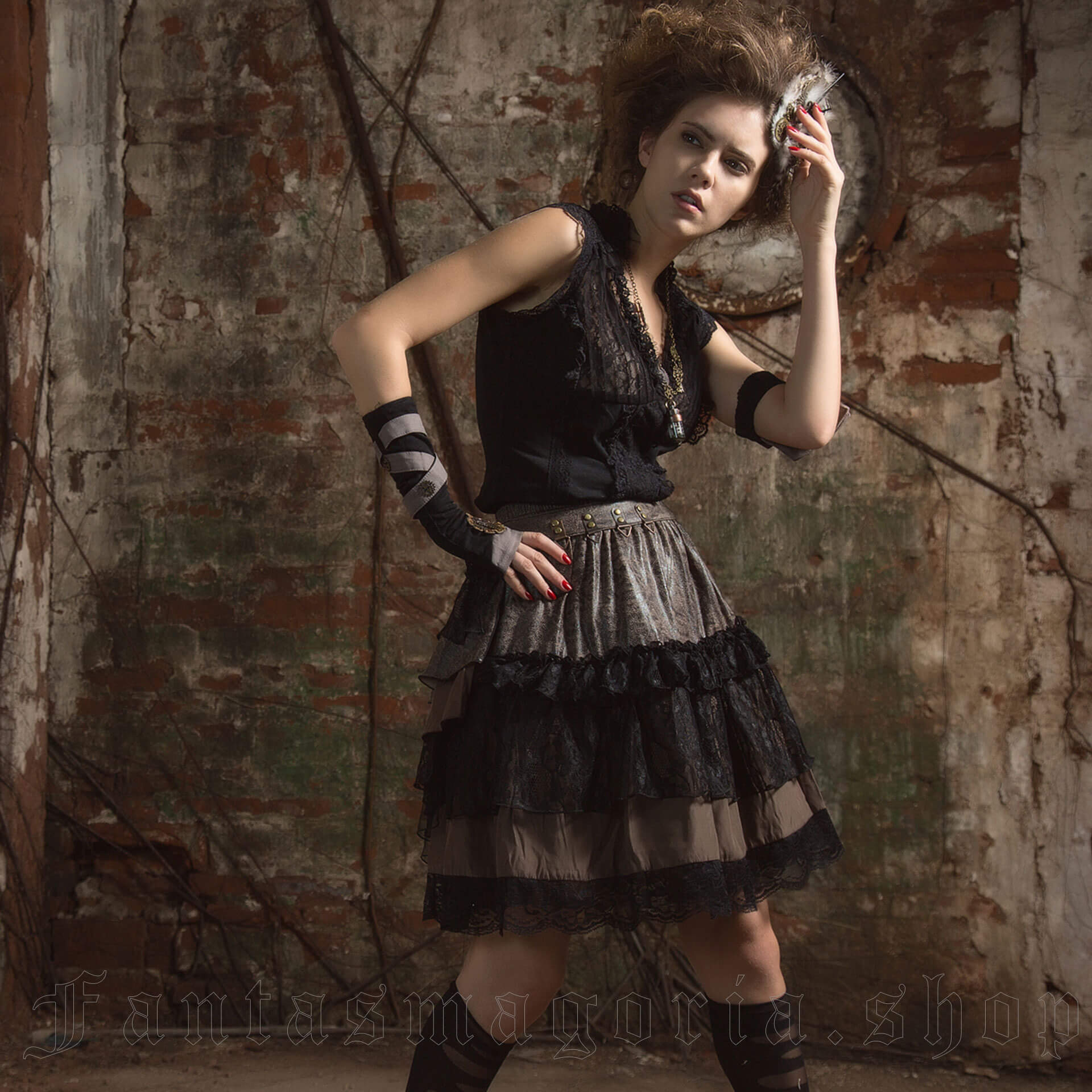 Steampunk and Gothic Lolita women`s black and brown