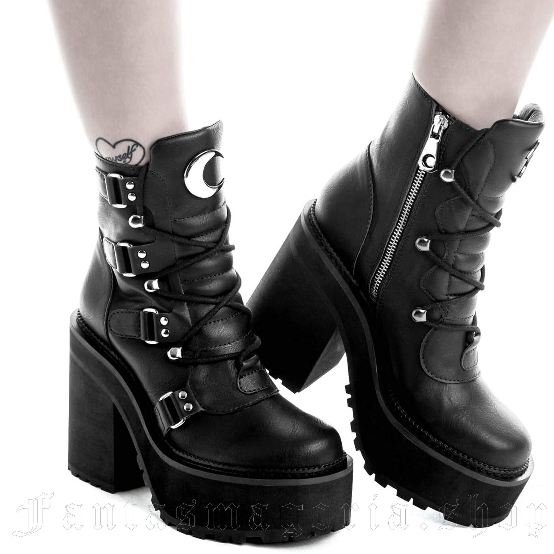 Synthetic leather, high heel platform ankle boots by Killstar. - Killstar - K-FTW-F-2882
