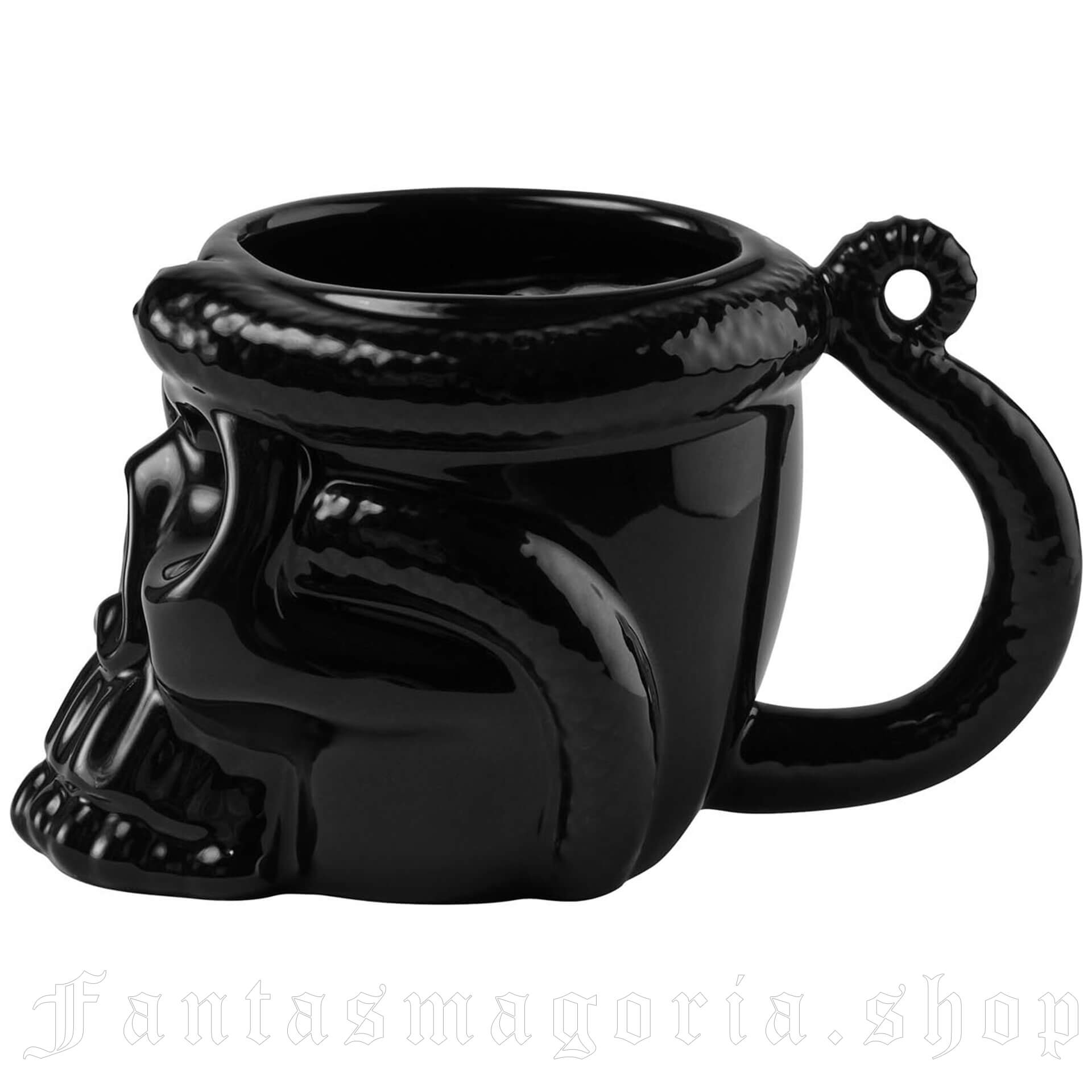 Black Skull-Shaped Mug with Serpent Detailing - Killstar