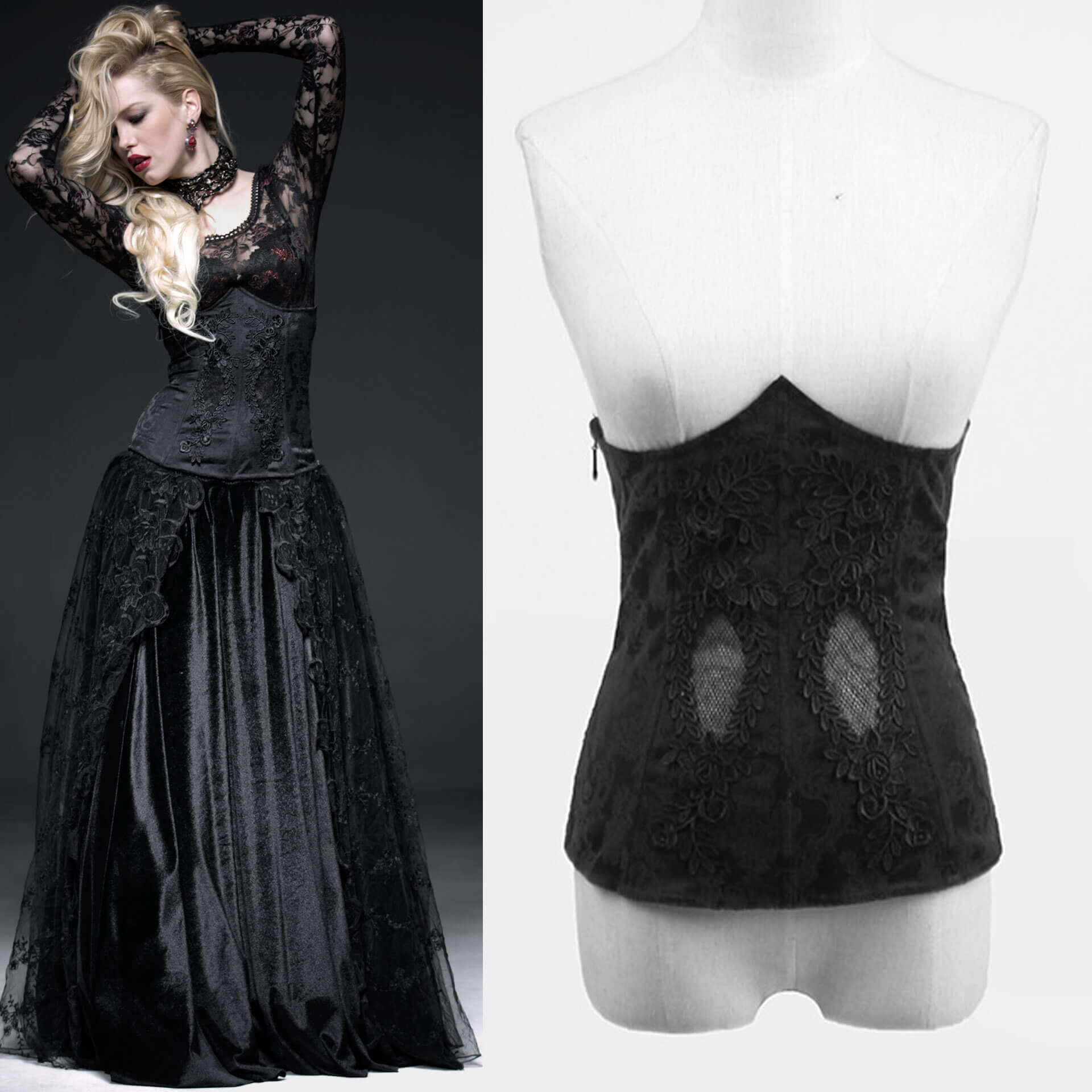 Women`s black underbust corset by Punk Rave.. Punk Rave Y-524.