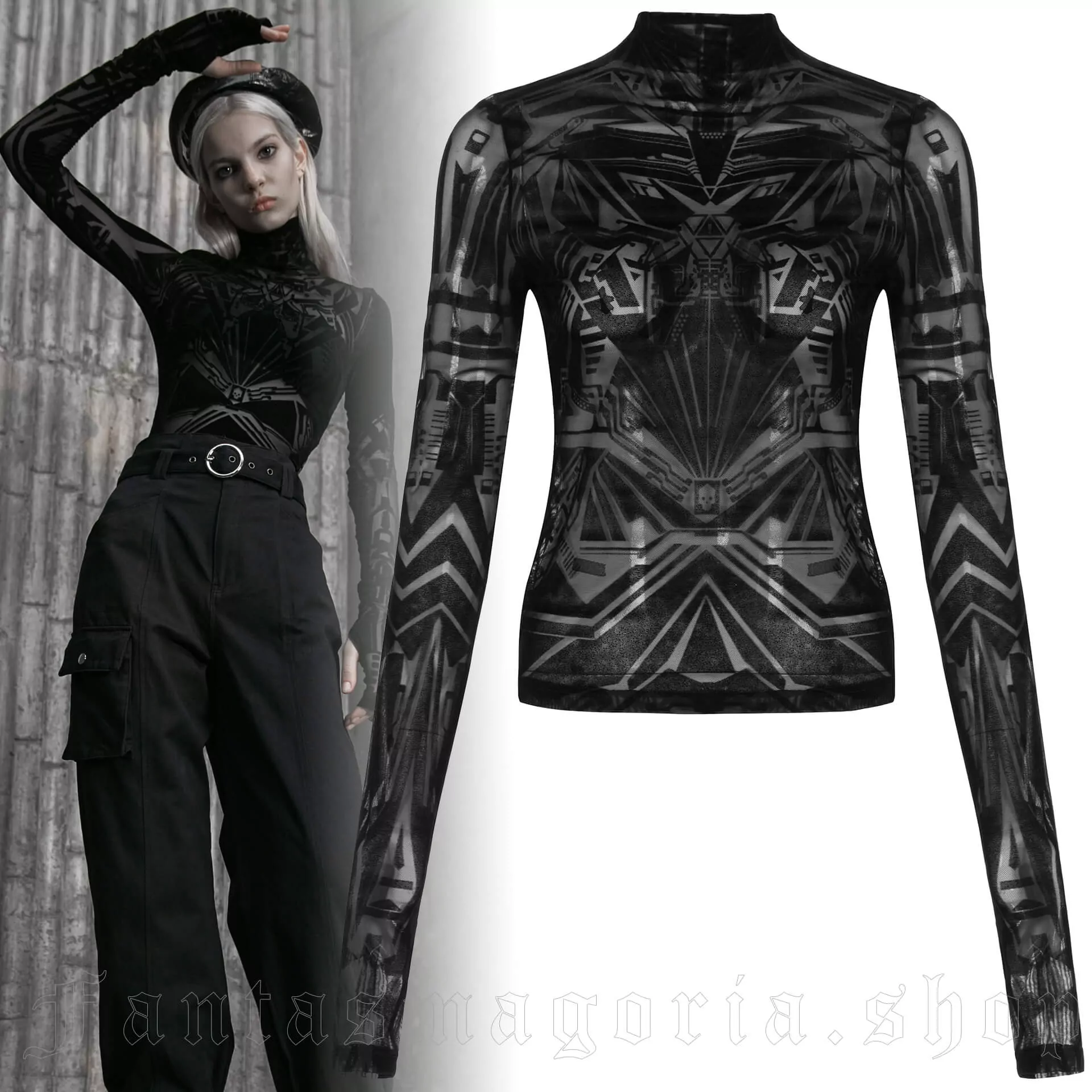 Gothic Top With Mesh Sleeves Punk Men Goth Shirt Top