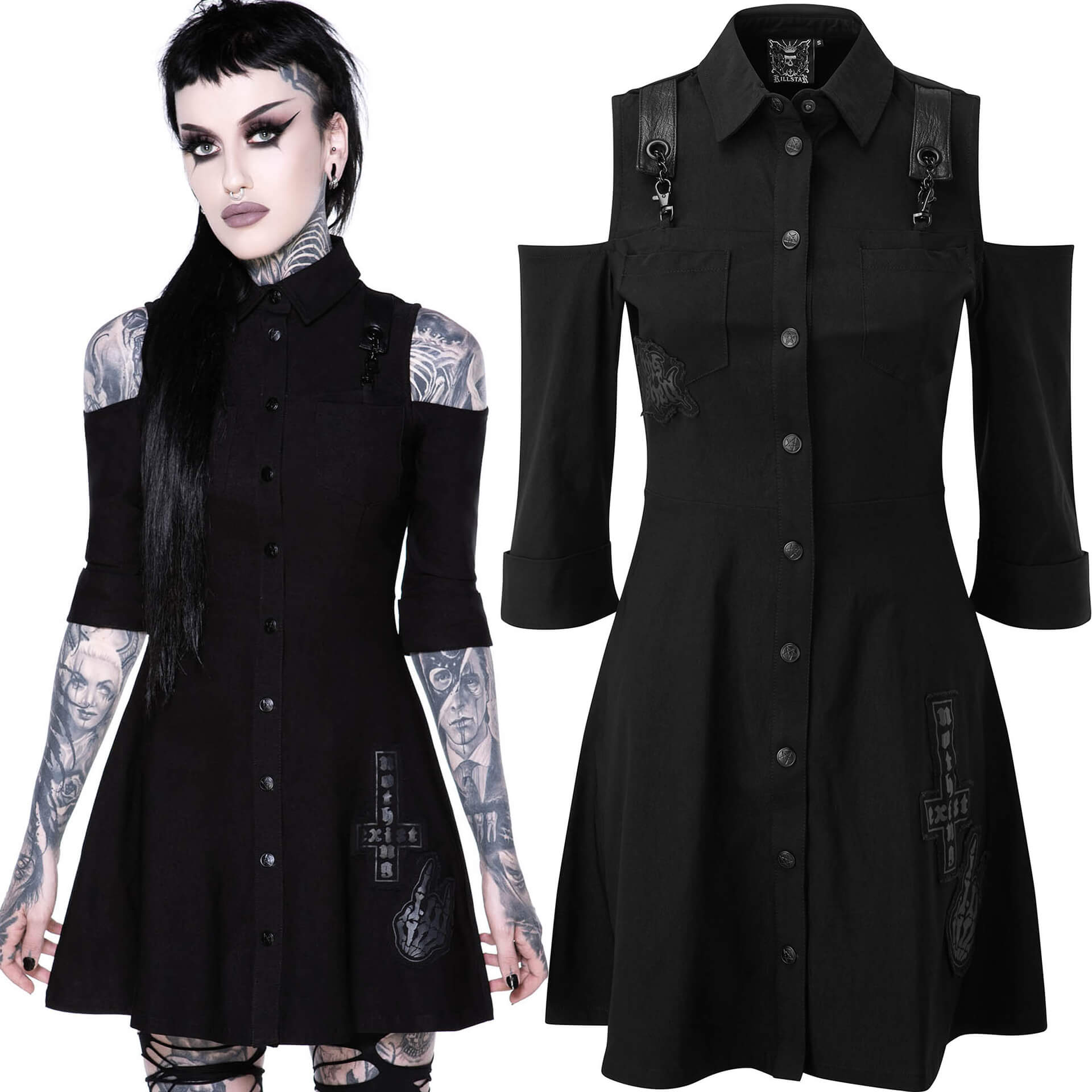 Paranormal Black Shirt-Dress - Killstar - KSRA002156 1