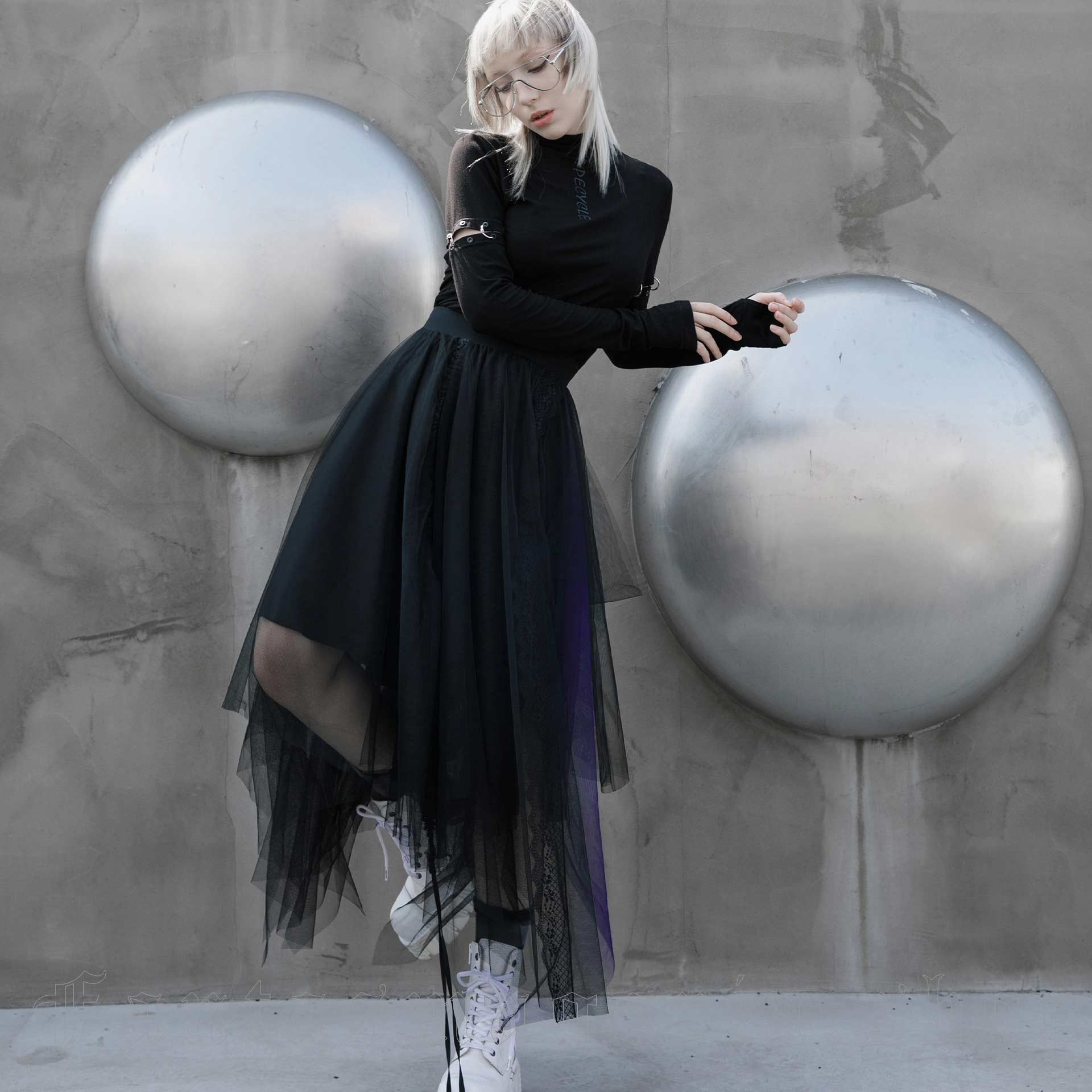 Women's Grunge Double Color Irregular Layered Mesh Skirt – Punk Design