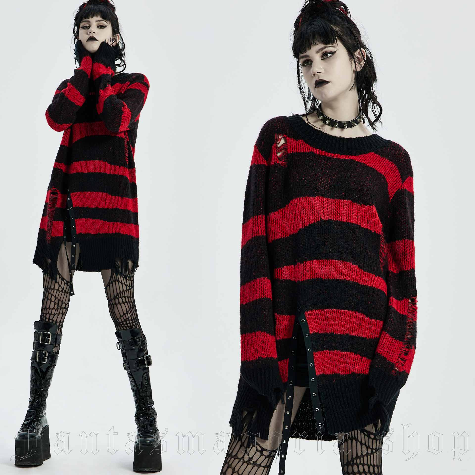 The Avenger Red Striped Sweater - Punk Rave - WM-063/BK-RD 1