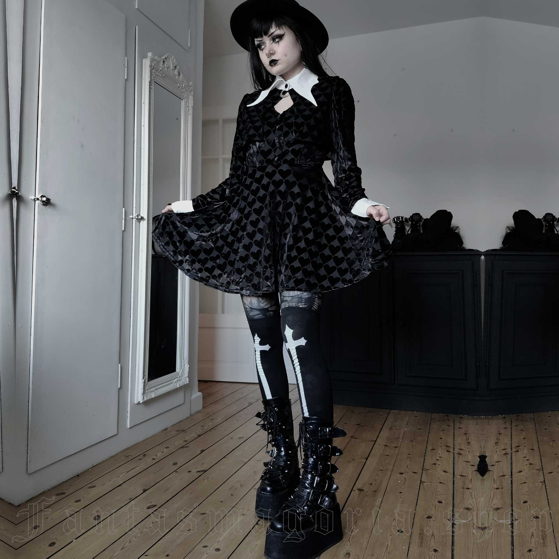 Wednesday Addams Hearts Dress - Punk Rave WQ-474 